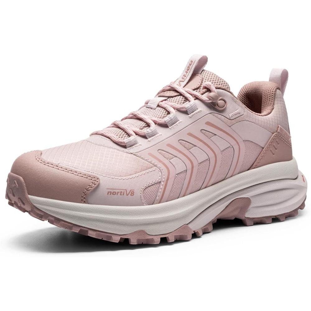 imageNORTIV 8 Womens Waterproof Hiking Shoes Lightweight for Walking All Day Comfort NonSlip Outdoor Trekking Camping Climbing Fashion Sneakers Armadillo FieldLiteLight Pink