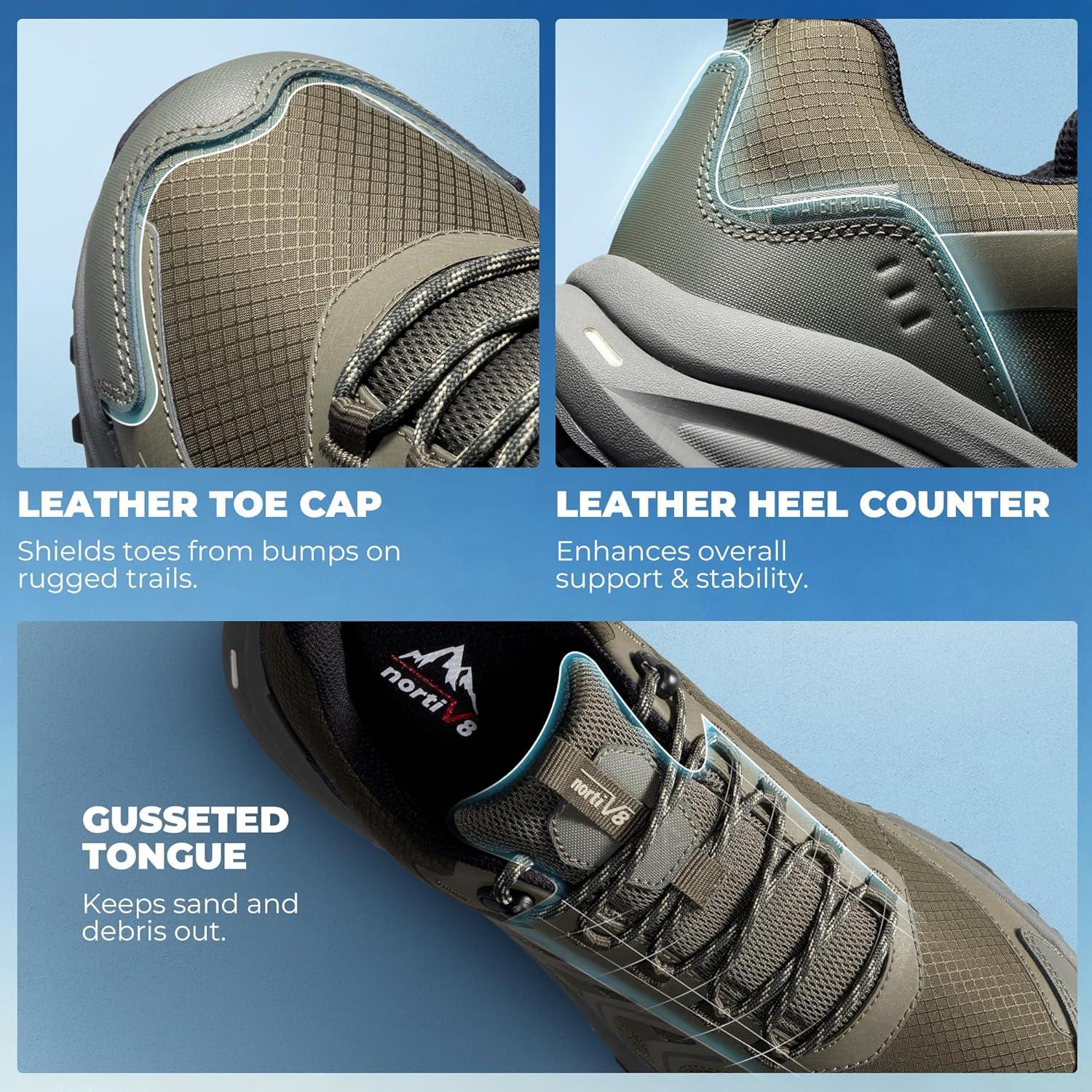 imageNORTIV 8 Mens Waterproof Hiking Shoes NonSlip Lightweight for Walking Comfort Outdoor Trekking Camping Climbing Daily Fashion Sneakers Armadillo FieldLiteArmy Green