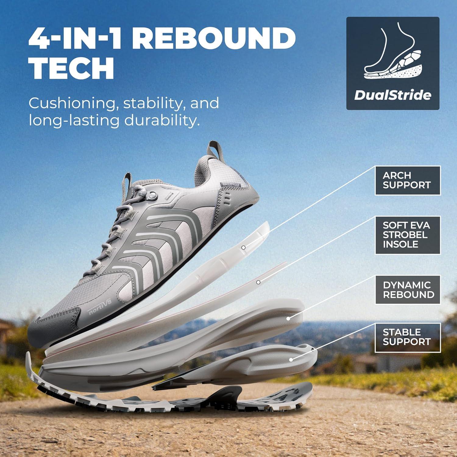 imageNORTIV 8 Mens Waterproof Hiking Shoes NonSlip Lightweight for Walking Comfort Outdoor Trekking Camping Climbing Daily Fashion Sneakers Armadillo FieldLiteLight Grey
