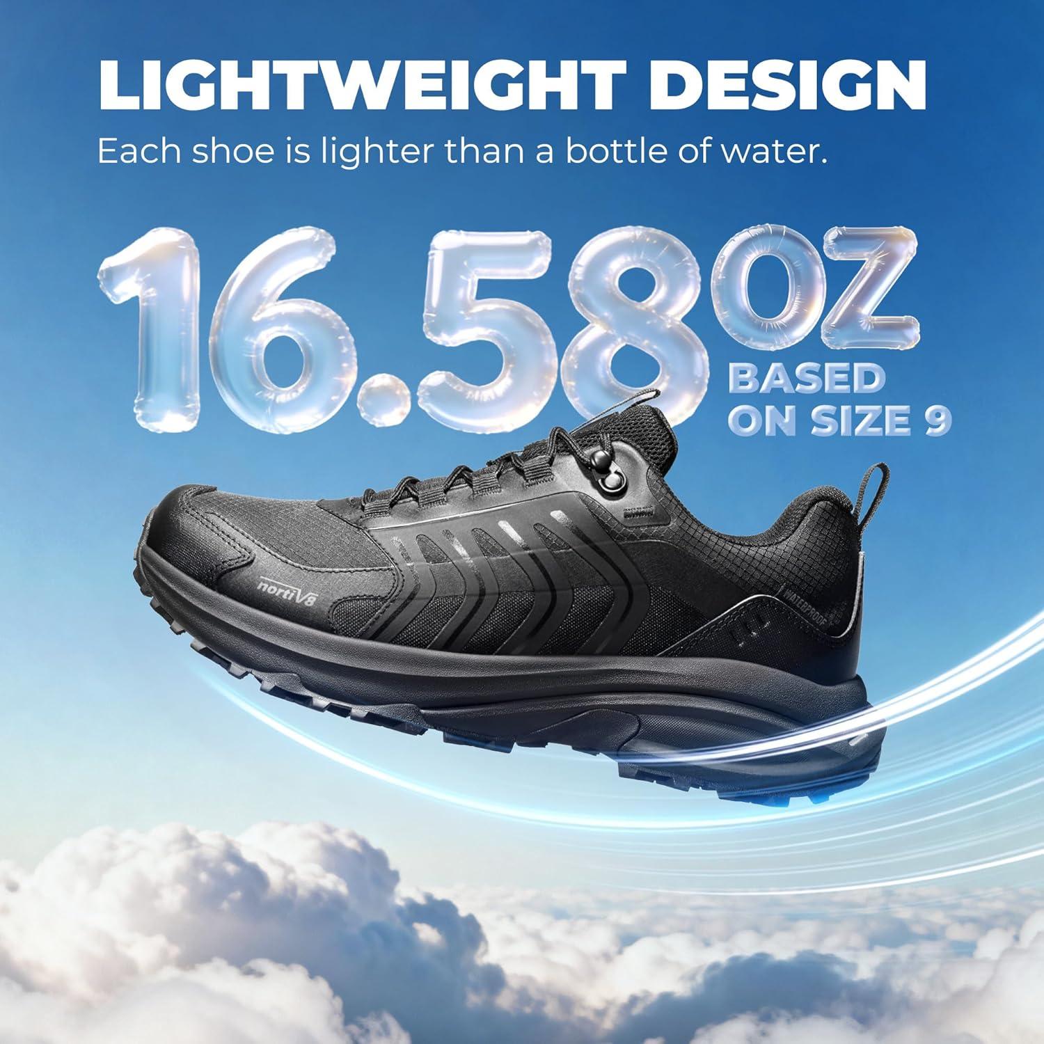imageNORTIV 8 Mens Waterproof Hiking Shoes NonSlip Lightweight for Walking Comfort Outdoor Trekking Camping Climbing Daily Fashion Sneakers Armadillo FieldLiteAll Black