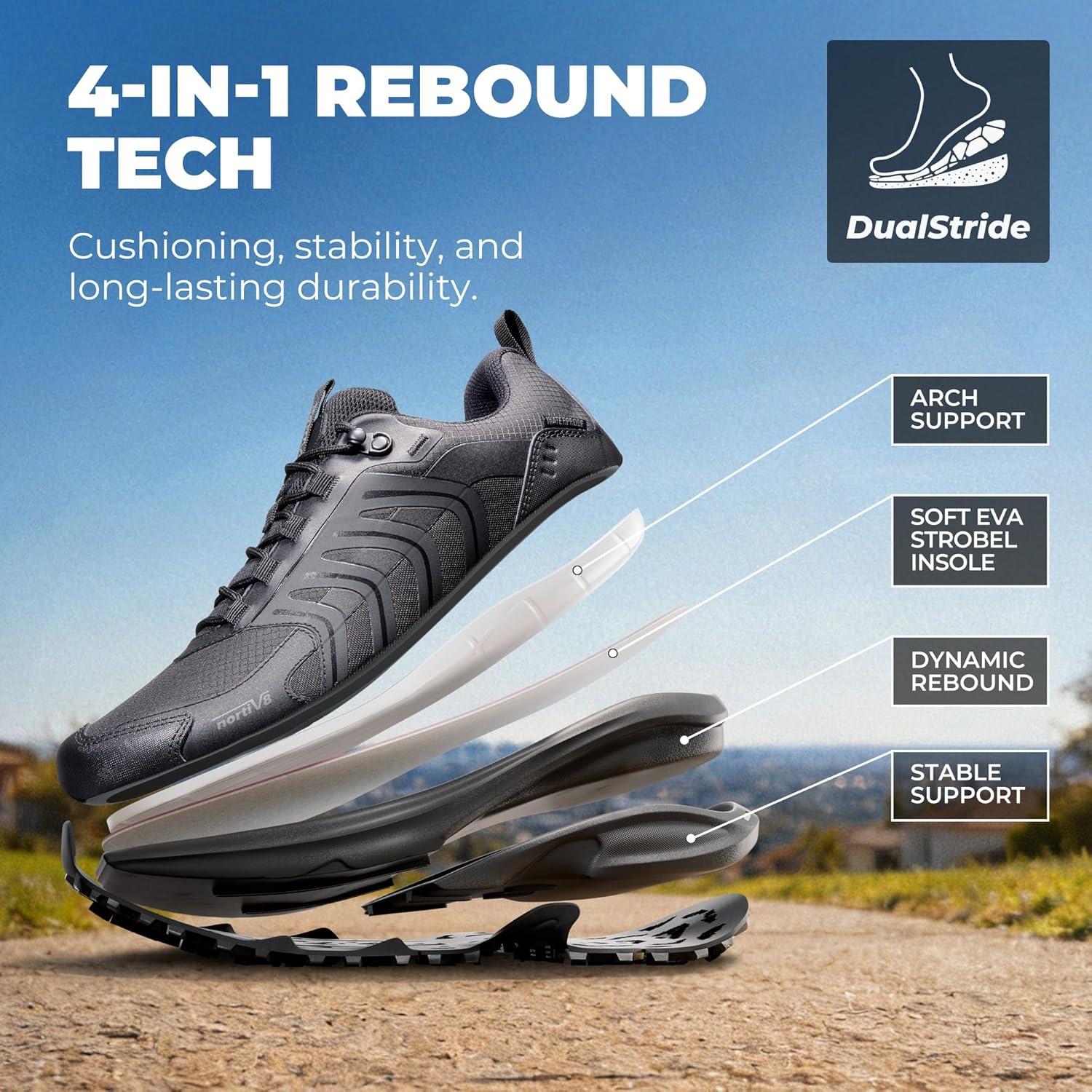imageNORTIV 8 Mens Waterproof Hiking Shoes NonSlip Lightweight for Walking Comfort Outdoor Trekking Camping Climbing Daily Fashion Sneakers Armadillo FieldLiteAll Black