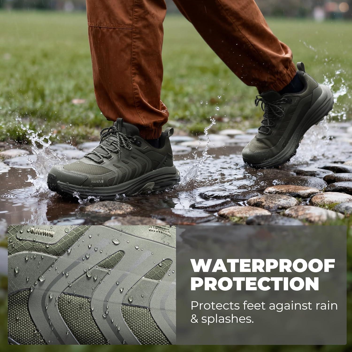 imageNORTIV 8 Mens Waterproof Hiking Shoes NonSlip Lightweight for Walking Comfort Outdoor Trekking Camping Climbing Daily Fashion Sneakers Armadillo FieldLiteArmy Green