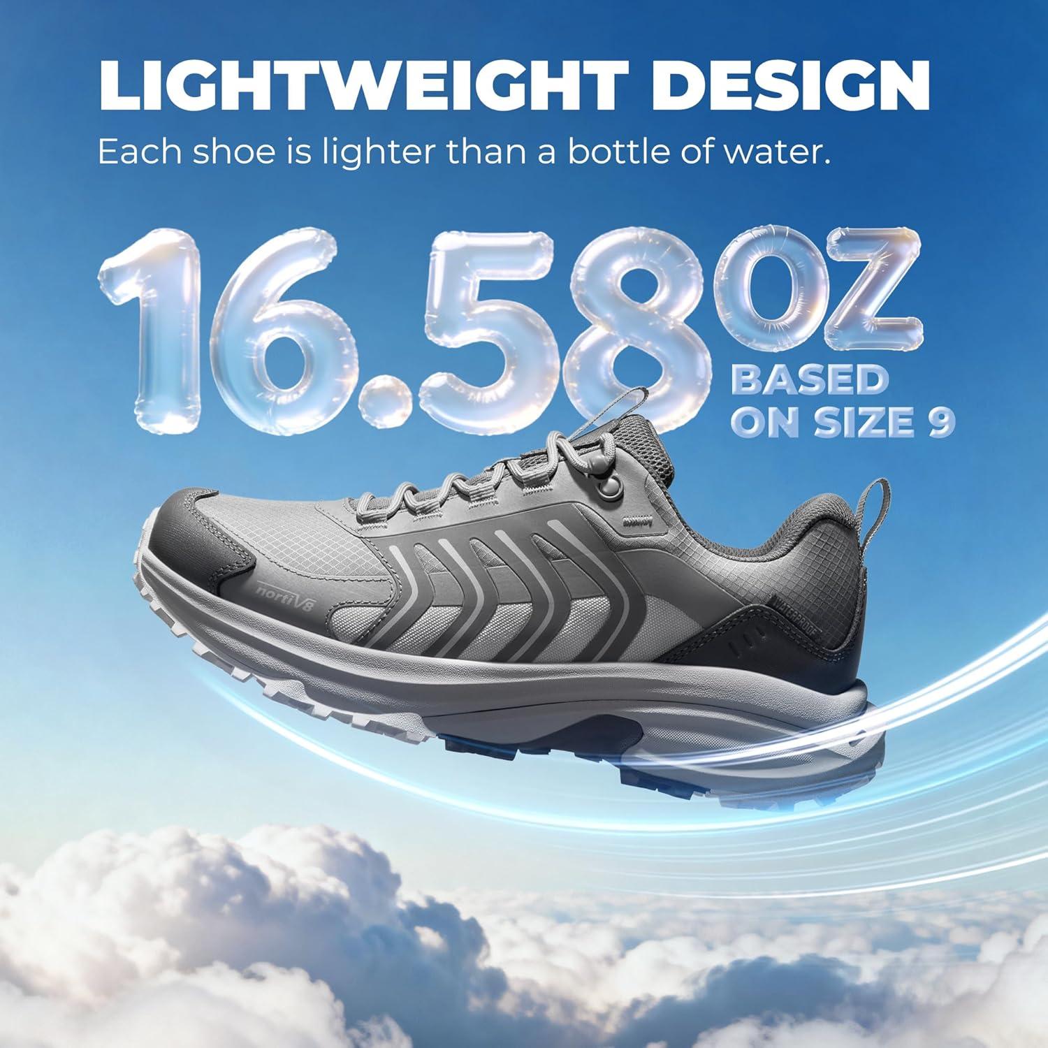 imageNORTIV 8 Mens Waterproof Hiking Shoes NonSlip Lightweight for Walking Comfort Outdoor Trekking Camping Climbing Daily Fashion Sneakers Armadillo FieldLiteLight Grey