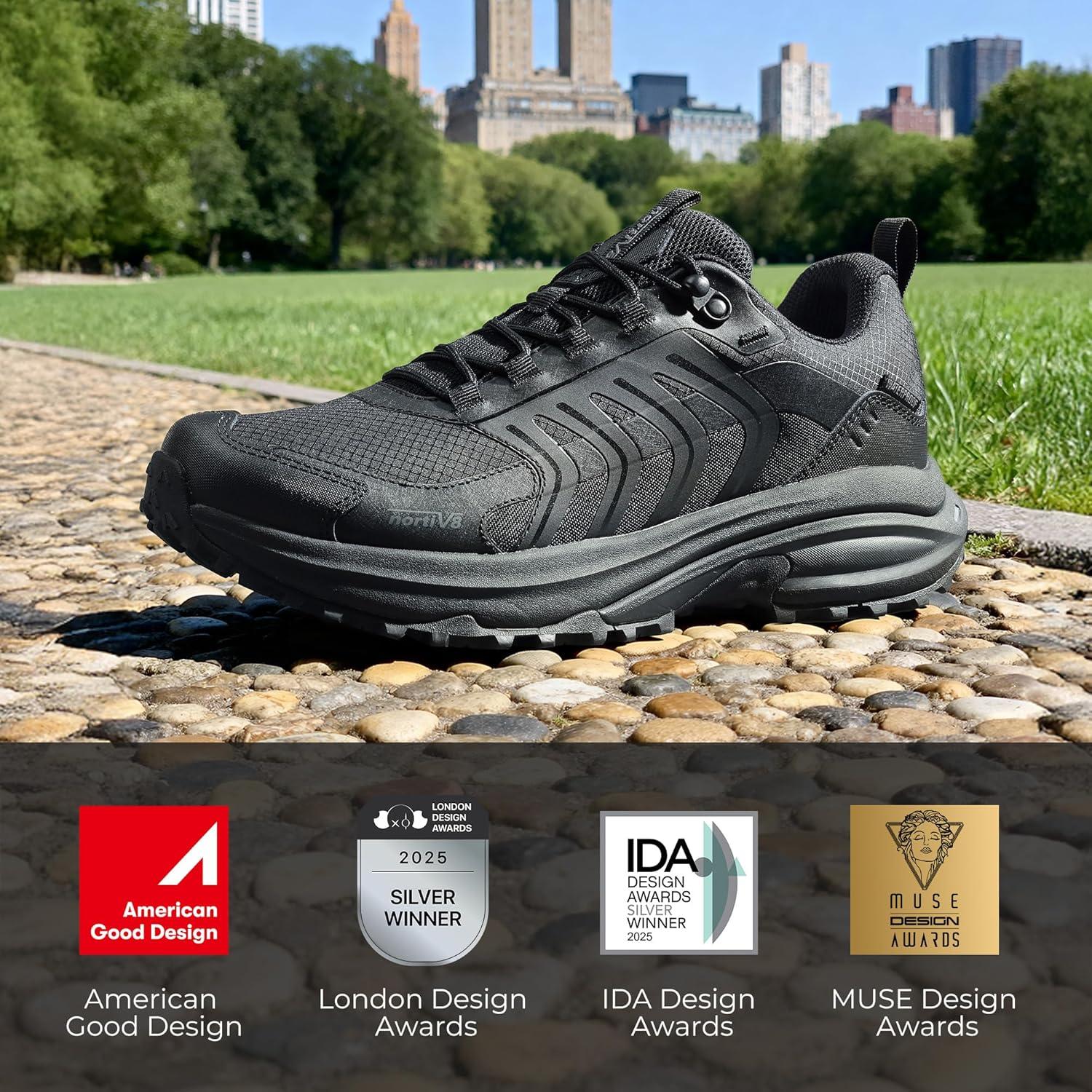 imageNORTIV 8 Mens Waterproof Hiking Shoes NonSlip Lightweight for Walking Comfort Outdoor Trekking Camping Climbing Daily Fashion Sneakers Armadillo FieldLiteAll Black