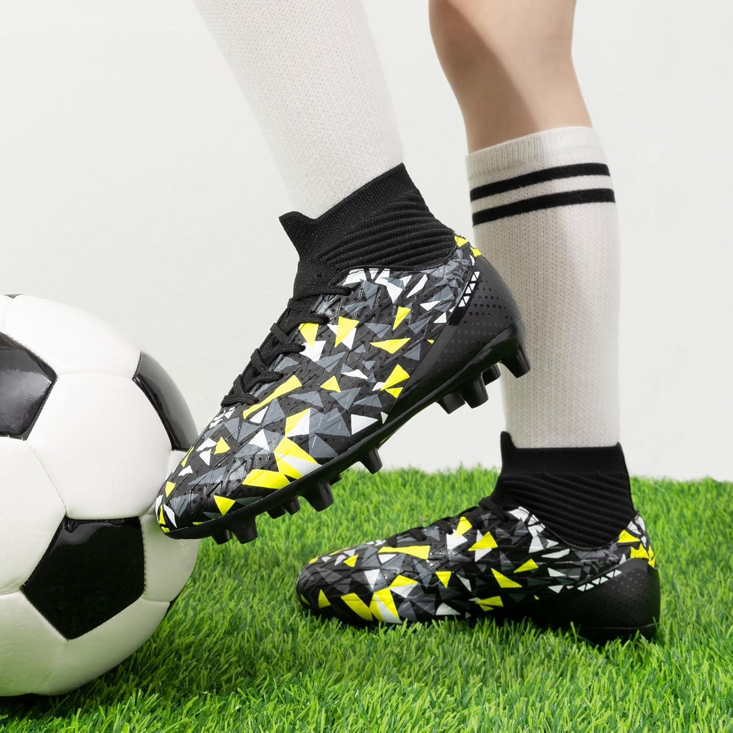 imageDREAM PAIRS Boys Football Cleats Youth High Top Firm Ground Soccer Shoes for LittleBig KidsBlackNeonGreen