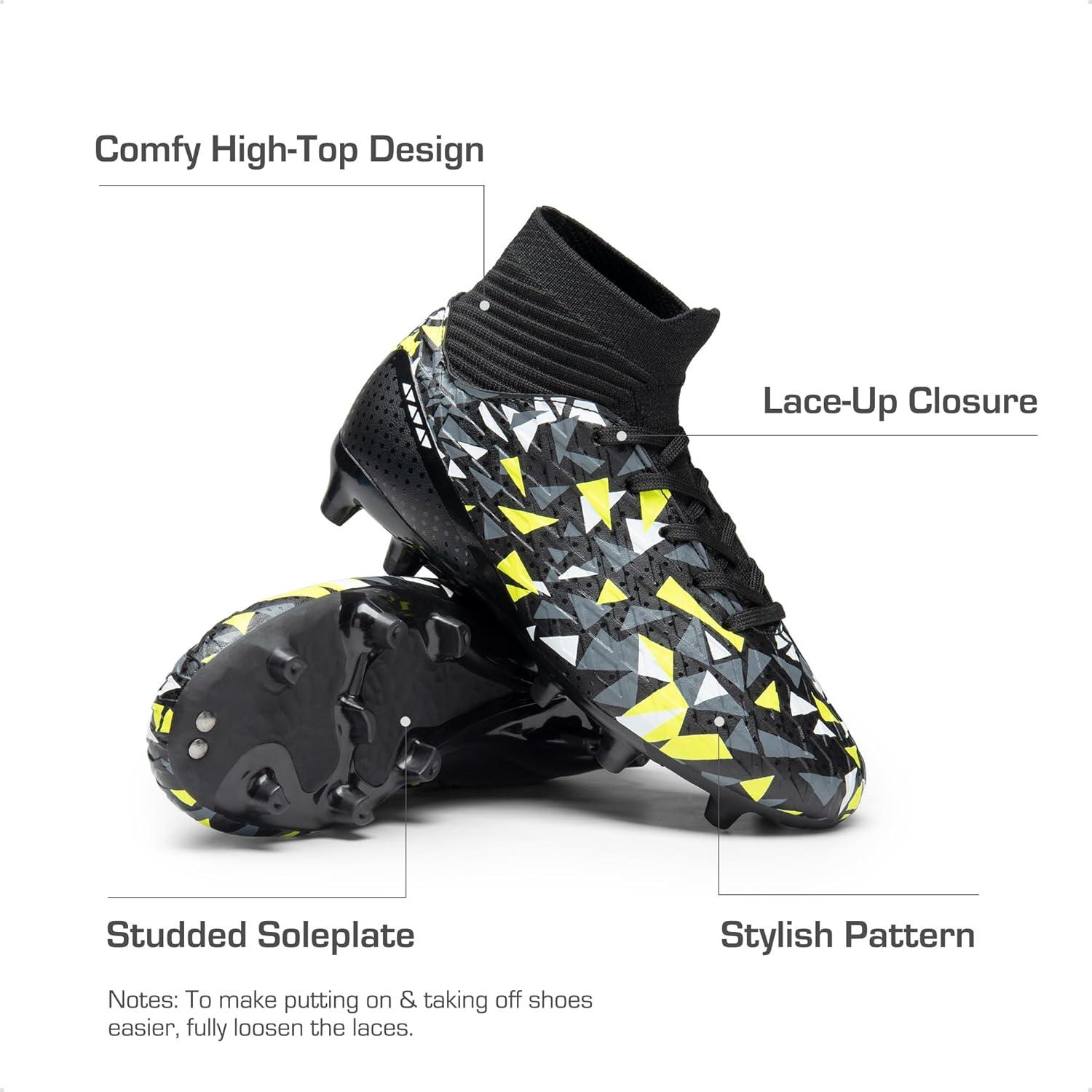 imageDREAM PAIRS Boys Football Cleats Youth High Top Firm Ground Soccer Shoes for LittleBig KidsBlackNeonGreen