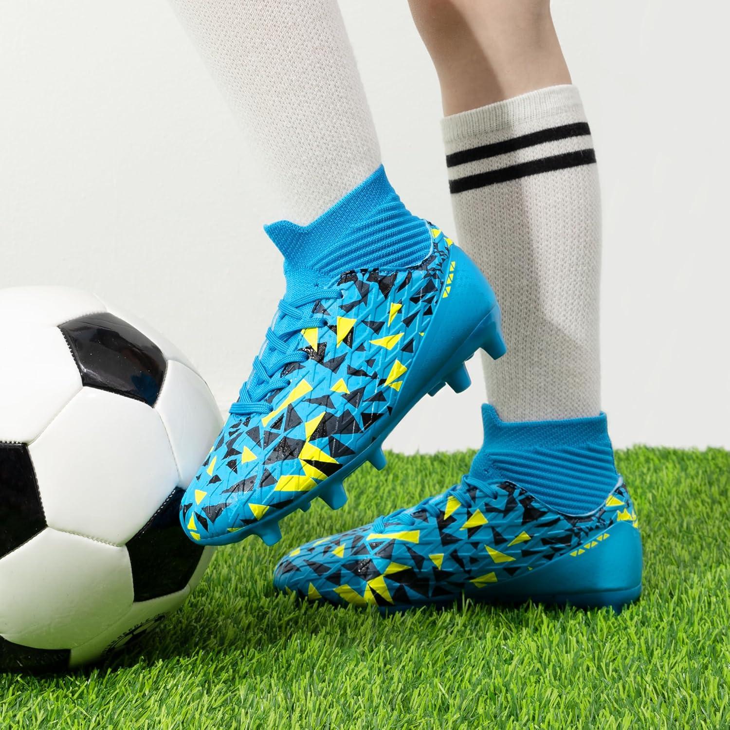 imageDREAM PAIRS Boys Football Cleats Youth High Top Firm Ground Soccer Shoes for LittleBig KidsBlue