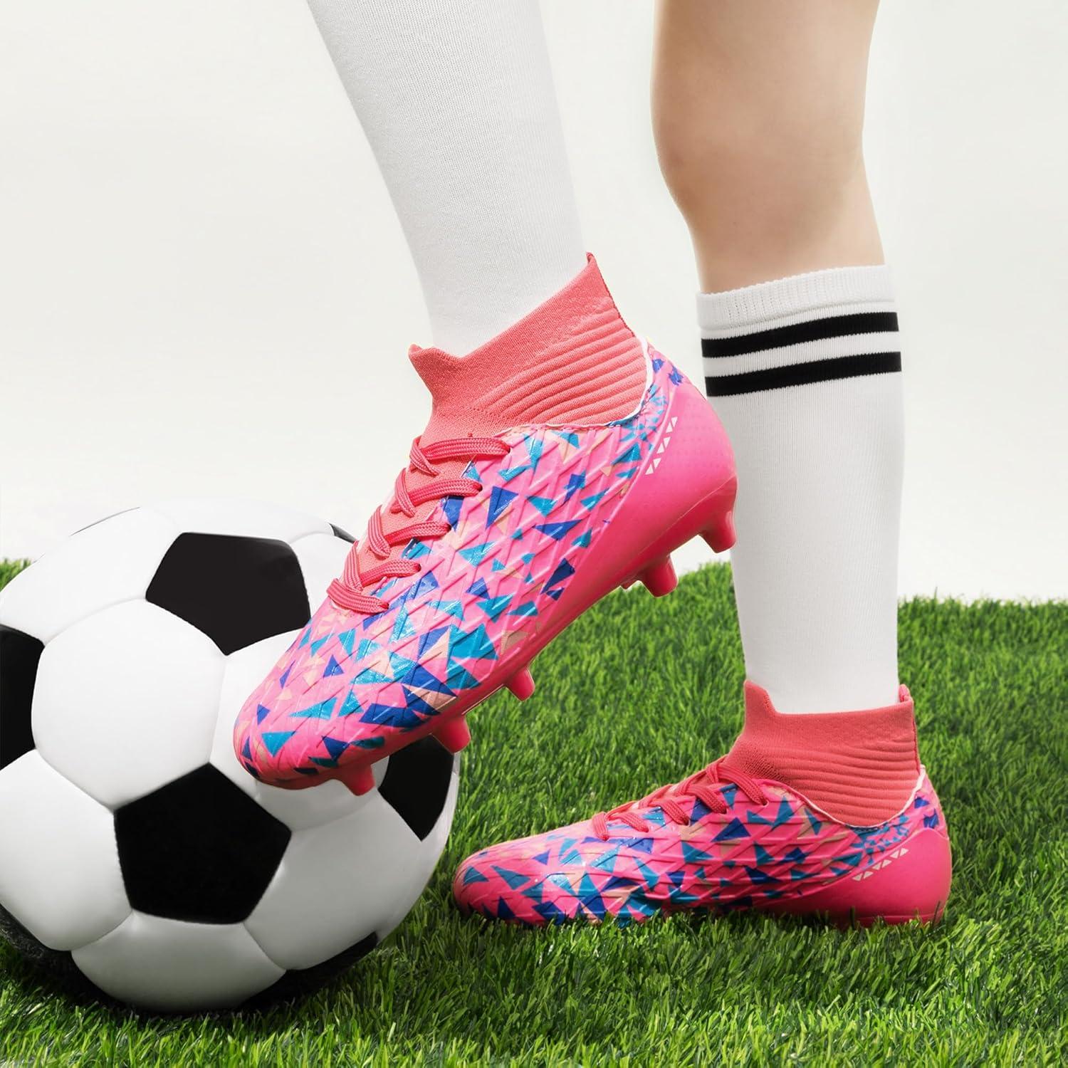 imageDREAM PAIRS Boys Football Cleats Youth High Top Firm Ground Soccer Shoes for LittleBig KidsHot PinkRoyal Blue