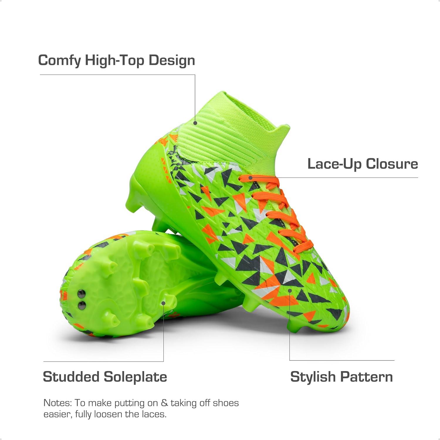 imageDREAM PAIRS Boys Football Cleats Youth High Top Firm Ground Soccer Shoes for LittleBig KidsNeon Green