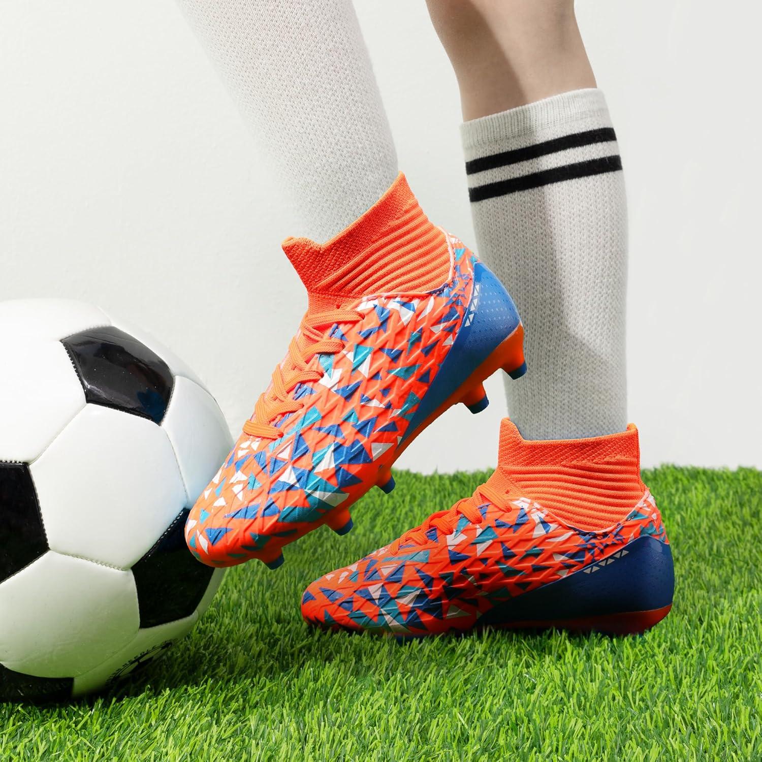 imageDREAM PAIRS Boys Football Cleats Youth High Top Firm Ground Soccer Shoes for LittleBig KidsOrangeBlue