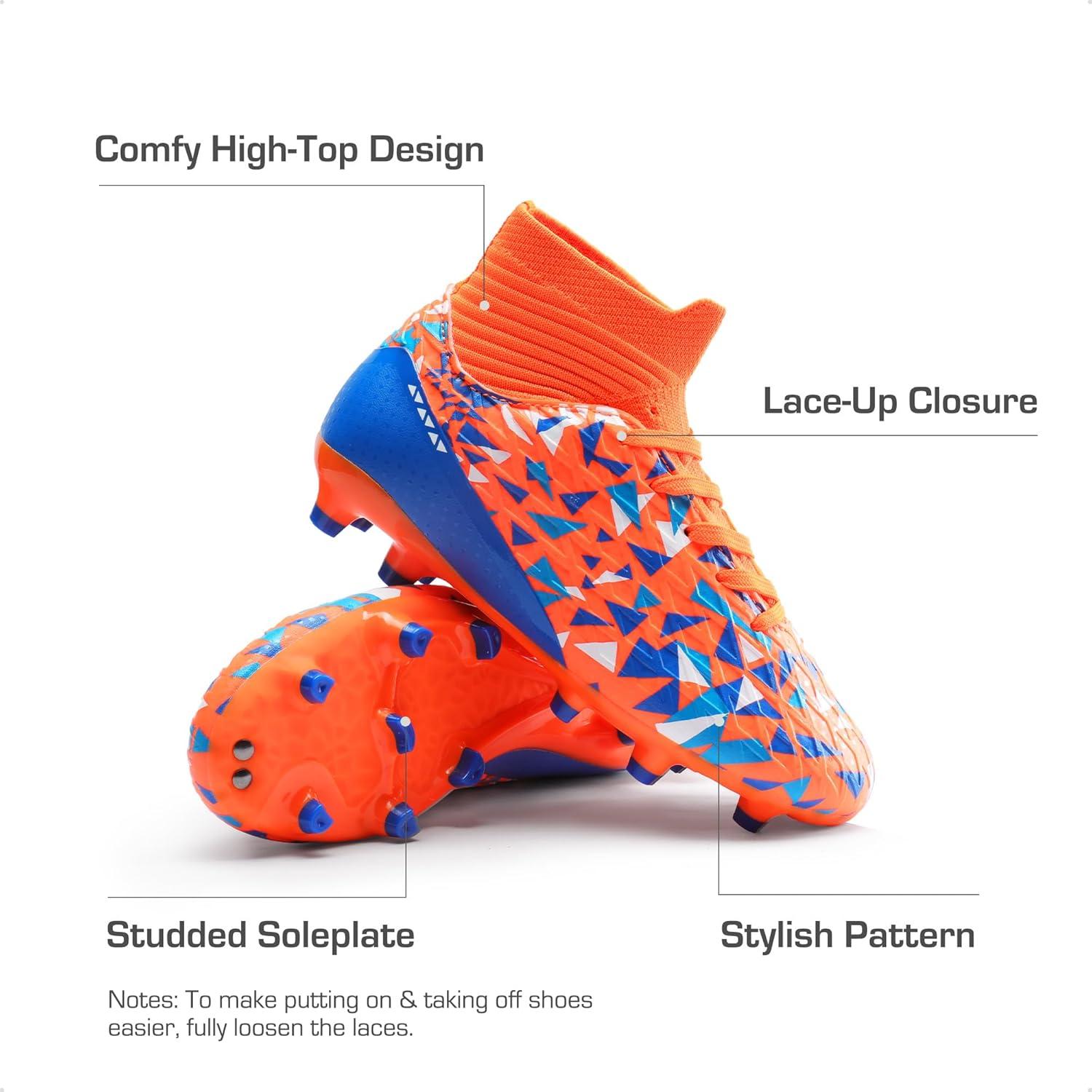 imageDREAM PAIRS Boys Football Cleats Youth High Top Firm Ground Soccer Shoes for LittleBig KidsOrangeBlue