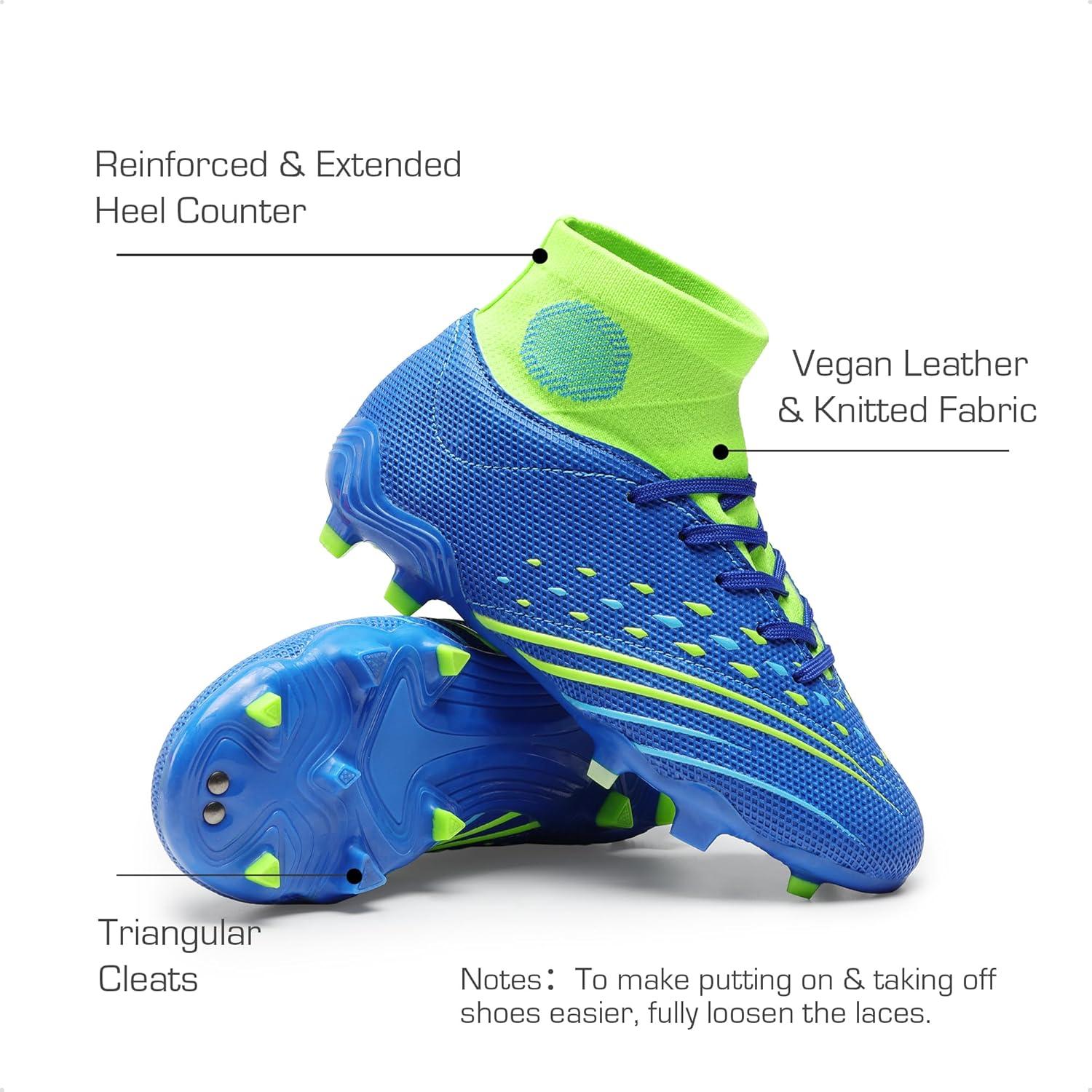 imageDREAM PAIRS Boys Girls Football Cleats Youth Firm Groud Outdoor Trainning Athletic Sport High Top Soccer Shoes for LittleBig KidNavyNeon Green