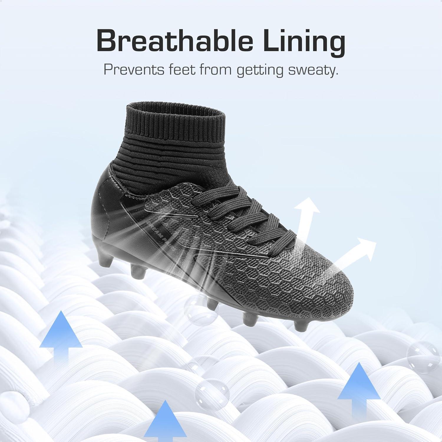 imageDREAM PAIRS Boys Girls Soccer Cleats Youth Firm Groud Outdoor Sport Athletic High Top Football Shoes for LittleBig KidBlack Monochrome