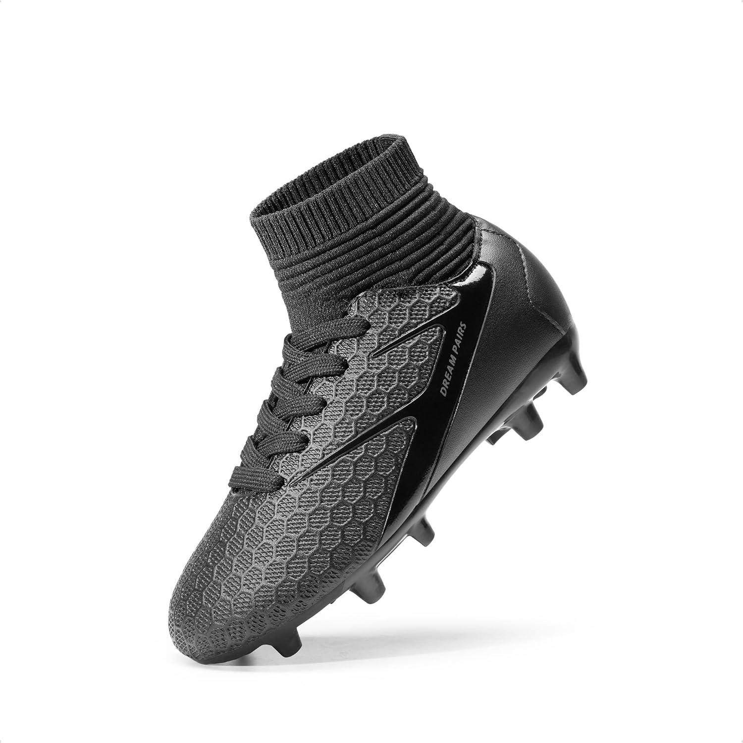 imageDREAM PAIRS Boys Girls Soccer Cleats Youth Firm Groud Outdoor Sport Athletic High Top Football Shoes for LittleBig KidBlack Monochrome