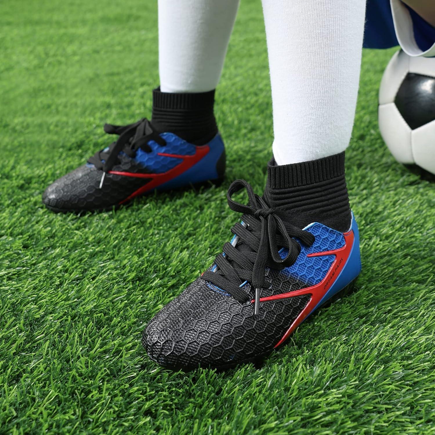 imageDREAM PAIRS Boys Girls Soccer Cleats Youth Firm Groud Outdoor Sport Athletic High Top Football Shoes for LittleBig KidBlackRoyal BlueRed