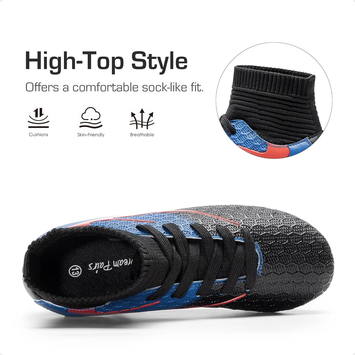imageDREAM PAIRS Boys Girls Soccer Cleats Youth Firm Groud Outdoor Sport Athletic High Top Football Shoes for LittleBig KidBlackRoyal BlueRed