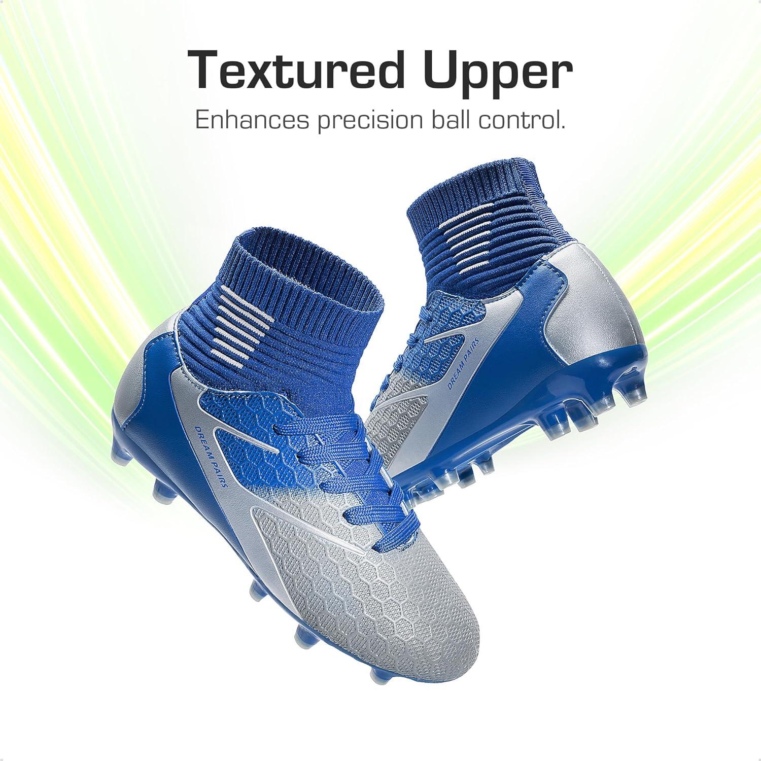 imageDREAM PAIRS Boys Girls Soccer Cleats Youth Firm Groud Outdoor Sport Athletic High Top Football Shoes for LittleBig KidBlueWhiteGrey