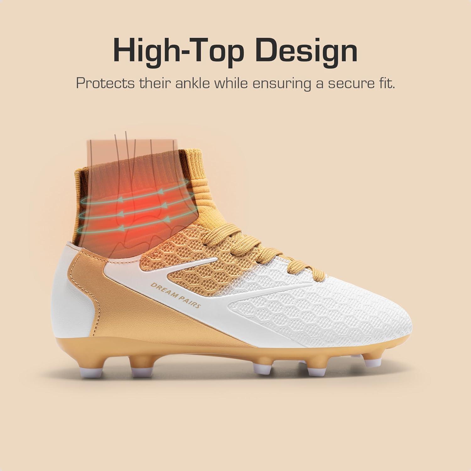 imageDREAM PAIRS Boys Girls Soccer Cleats Youth Firm Groud Outdoor Sport Athletic High Top Football Shoes for LittleBig KidBlueWhiteGrey