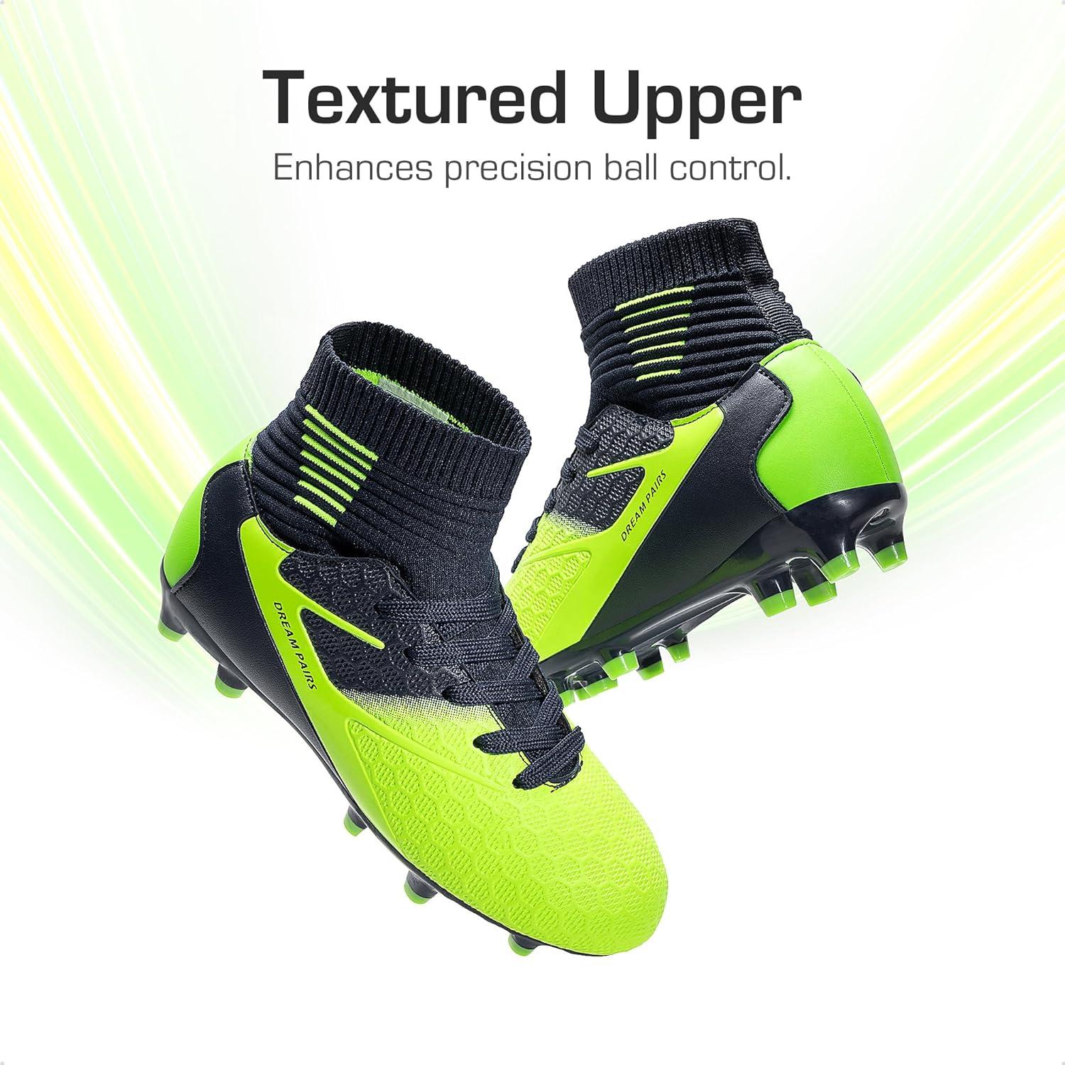 imageDREAM PAIRS Boys Girls Soccer Cleats Youth Firm Groud Outdoor Sport Athletic High Top Football Shoes for LittleBig KidDarkBlueNeonGreen