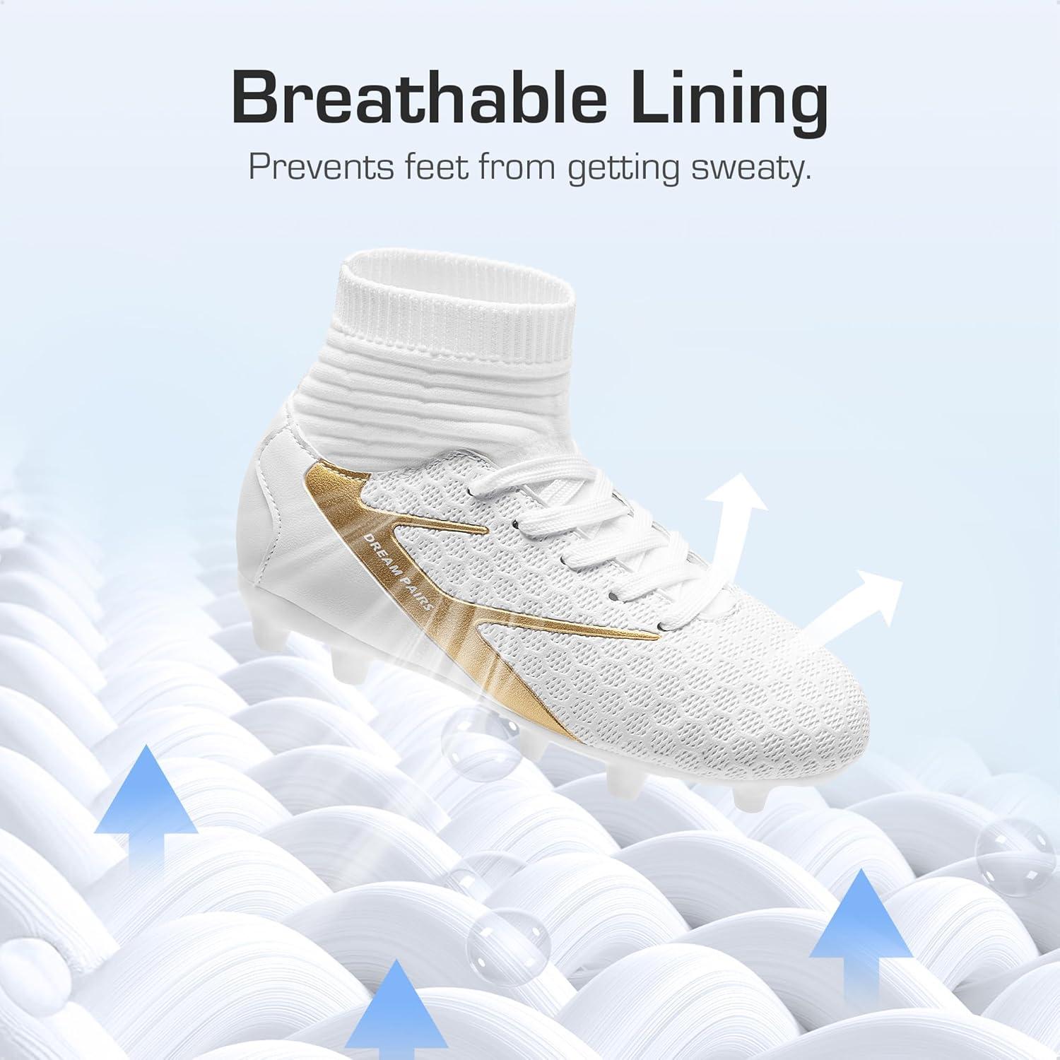 imageDREAM PAIRS Boys Girls Soccer Cleats Youth Firm Groud Outdoor Sport Athletic High Top Football Shoes for LittleBig KidWhite
