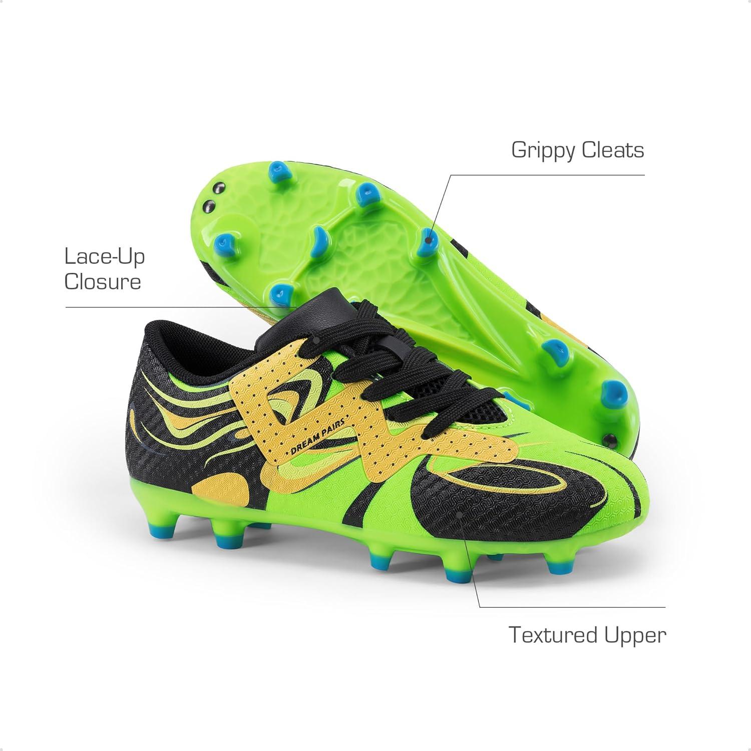 imageDREAM PAIRS Boys Girls Soccer Cleats Youth Firm Groud Sport Football Cleats with Soccer Socks for LittleBig KidToddlerNeon GreenBlack