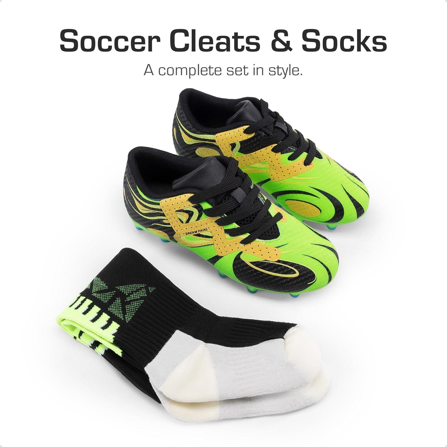 imageDREAM PAIRS Boys Girls Soccer Cleats Youth Firm Groud Sport Football Cleats with Soccer Socks for LittleBig KidToddlerNeon GreenBlack