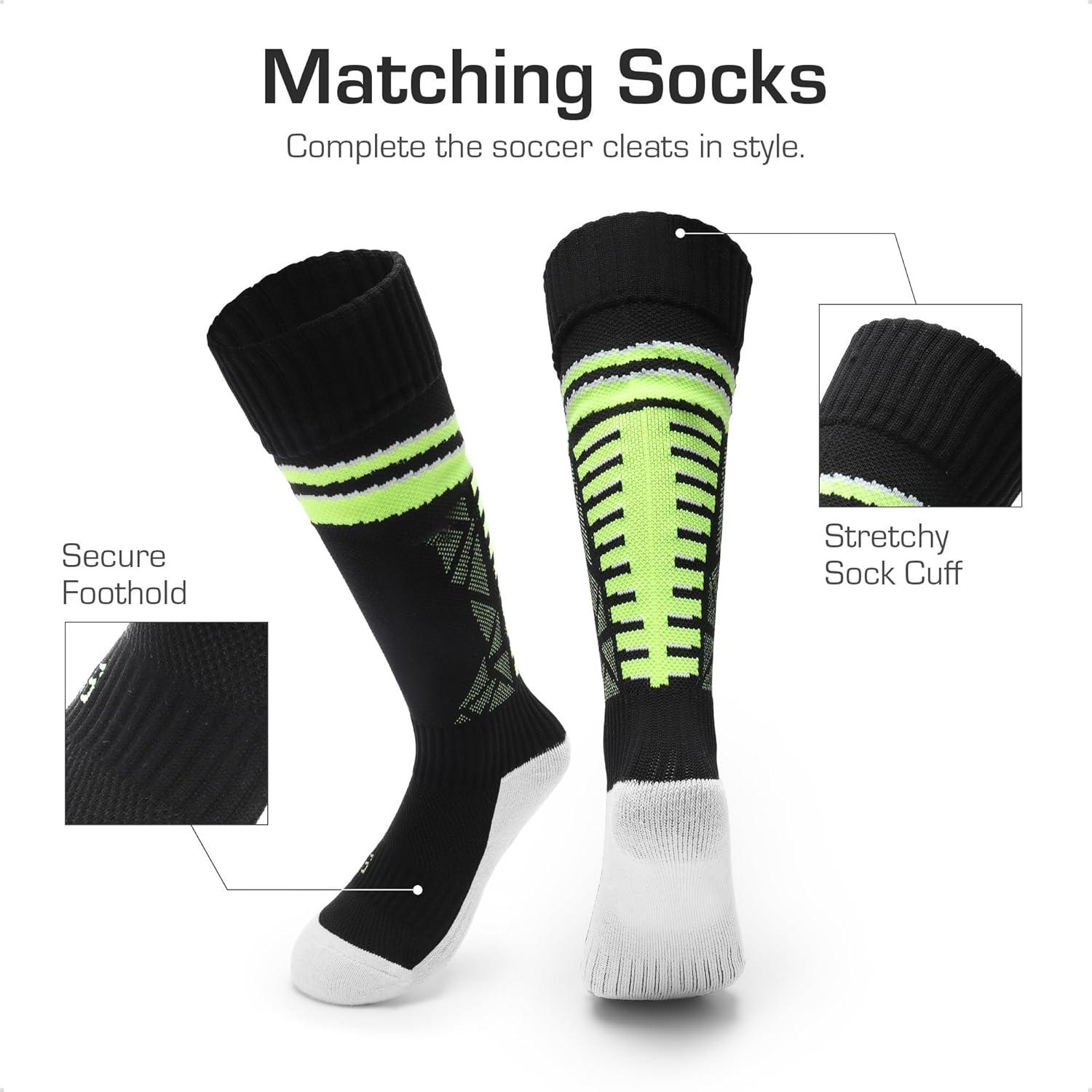 imageDREAM PAIRS Boys Girls Soccer Cleats Youth Firm Groud Sport Football Cleats with Soccer Socks for LittleBig KidToddlerNeon GreenBlack