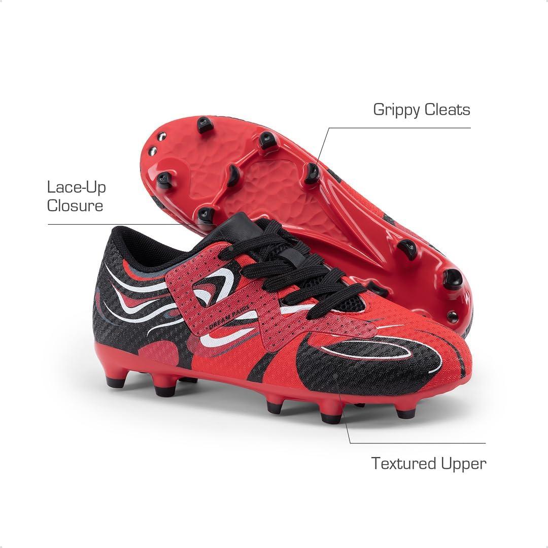 imageDREAM PAIRS Boys Girls Soccer Cleats Youth Firm Groud Sport Football Cleats with Soccer Socks for LittleBig KidToddlerRedBlack