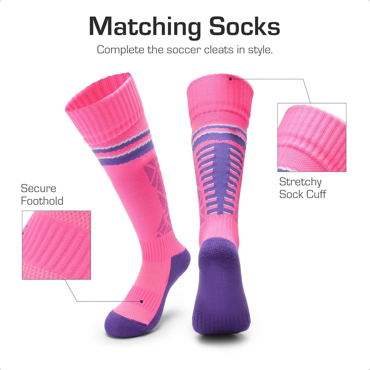 imageDREAM PAIRS Boys Girls Soccer Cleats Youth Firm Groud Sport Football Cleats with Soccer Socks for LittleBig KidToddlerWhitePurple