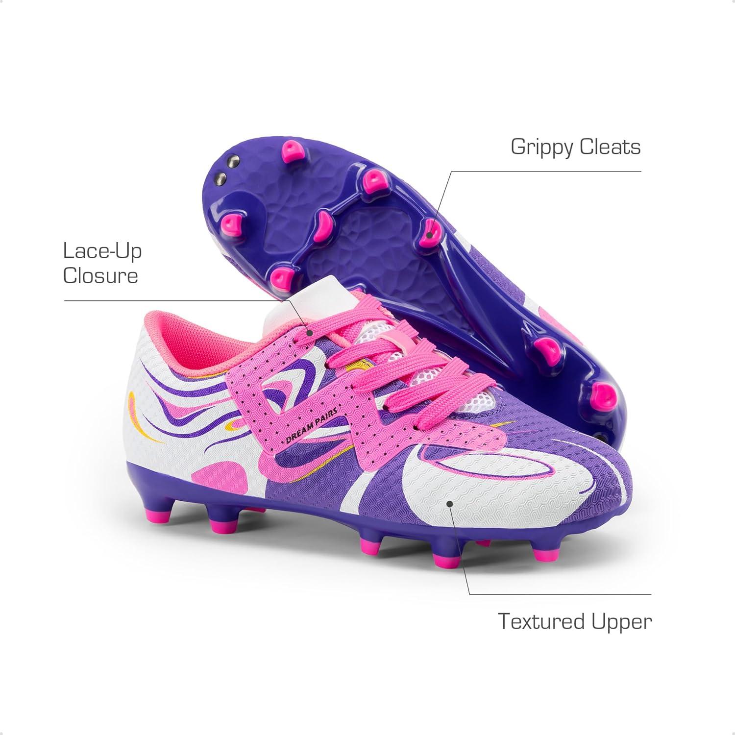 imageDREAM PAIRS Boys Girls Soccer Cleats Youth Firm Groud Sport Football Cleats with Soccer Socks for LittleBig KidToddlerWhitePurple