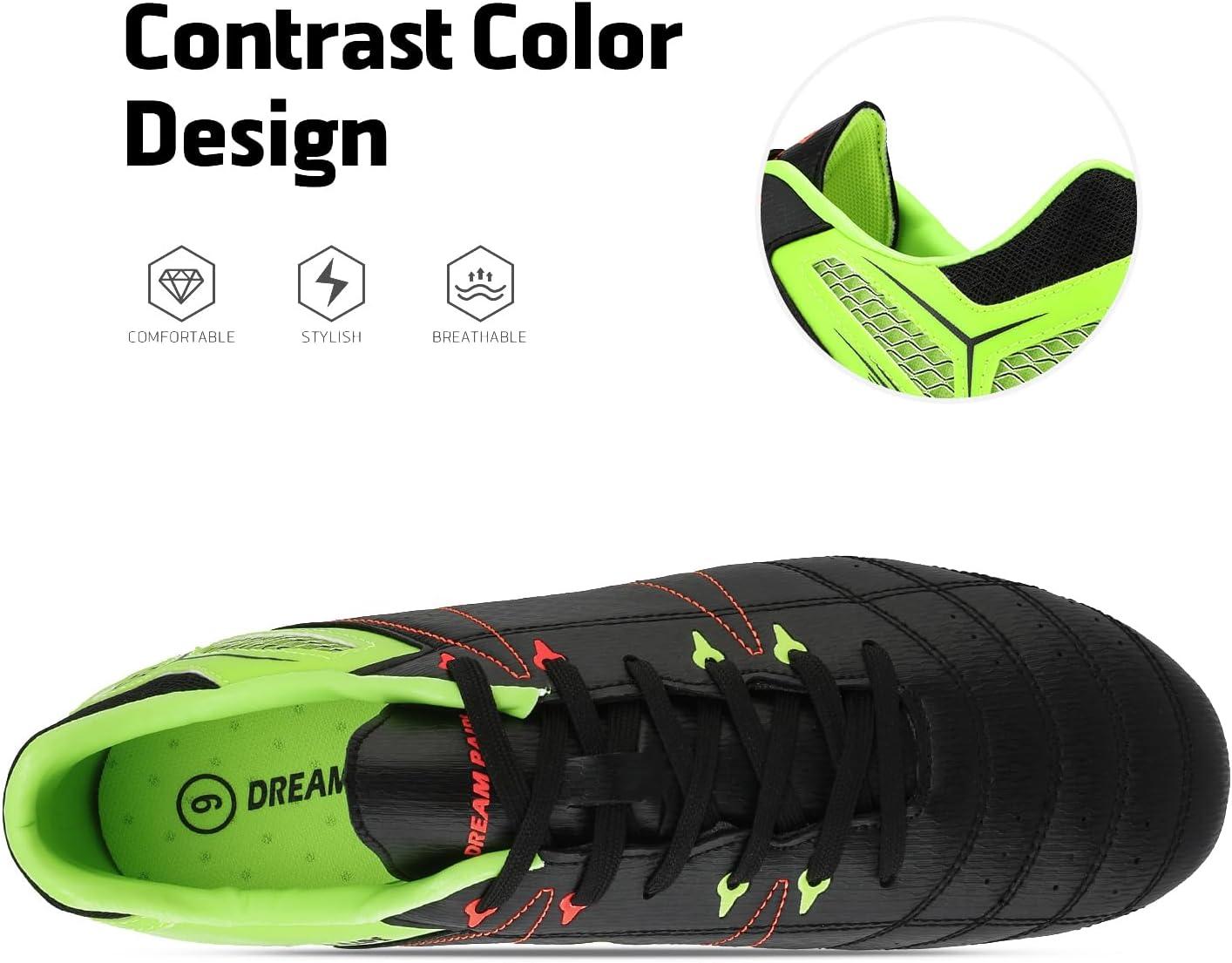imageDREAM PAIRS Mens Sport Flexible Athletic Lace Up Light Weight Outdoor Cleats Football Soccer ShoesBlackLemonGreenRed