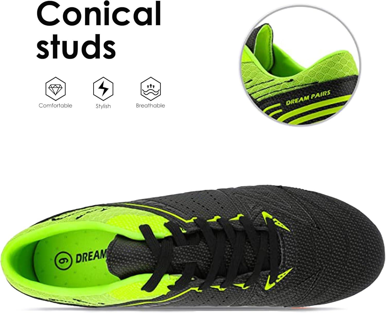 imageDREAM PAIRS Mens Sport Flexible Athletic Lace Up Light Weight Outdoor Cleats Football Soccer ShoesBlackNeonGreen