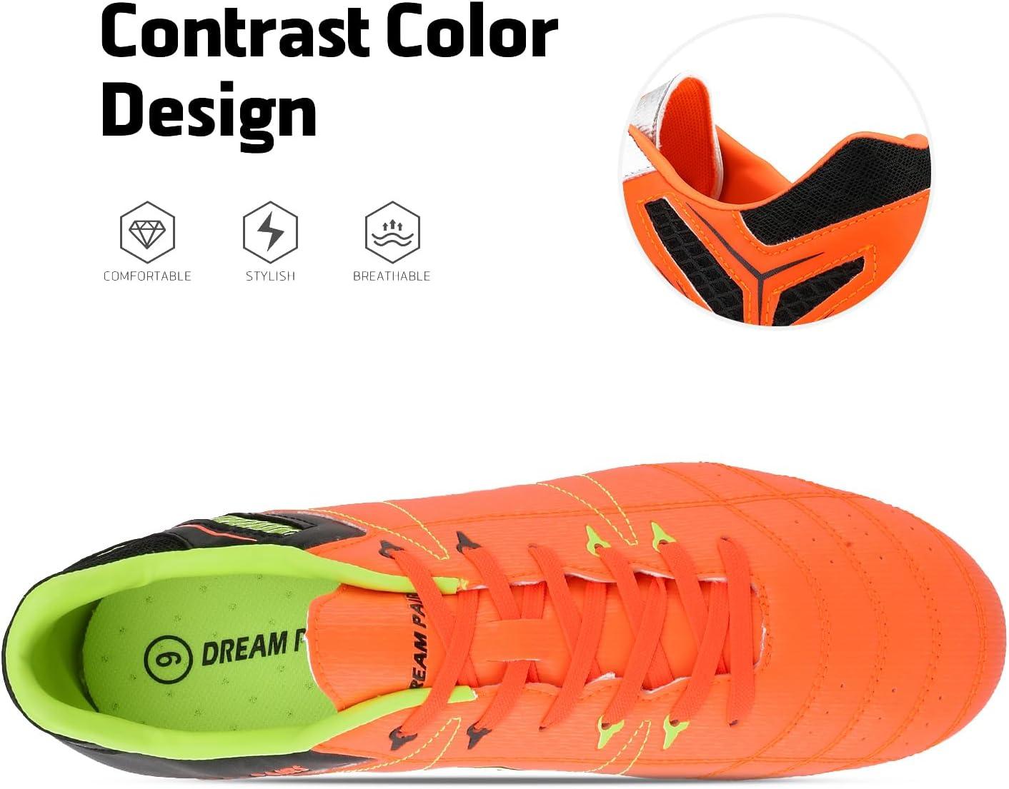 imageDREAM PAIRS Mens Sport Flexible Athletic Lace Up Light Weight Outdoor Cleats Football Soccer ShoesOrangeBlackLemonGreen