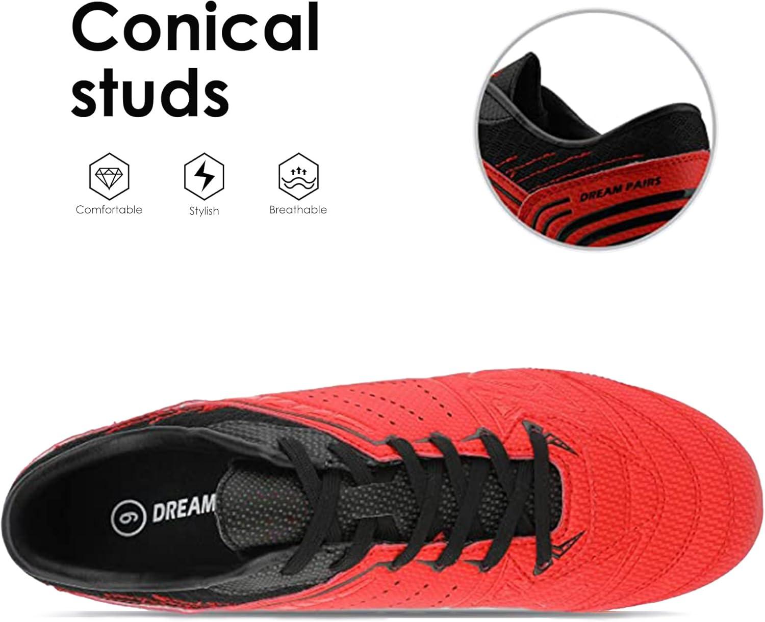 imageDREAM PAIRS Mens Sport Flexible Athletic Lace Up Light Weight Outdoor Cleats Football Soccer ShoesRedBlack