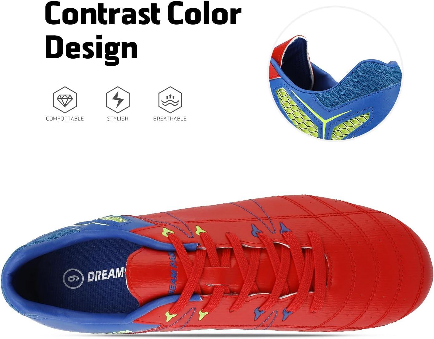 imageDREAM PAIRS Mens Sport Flexible Athletic Lace Up Light Weight Outdoor Cleats Football Soccer ShoesRedRoyalLemonGreen
