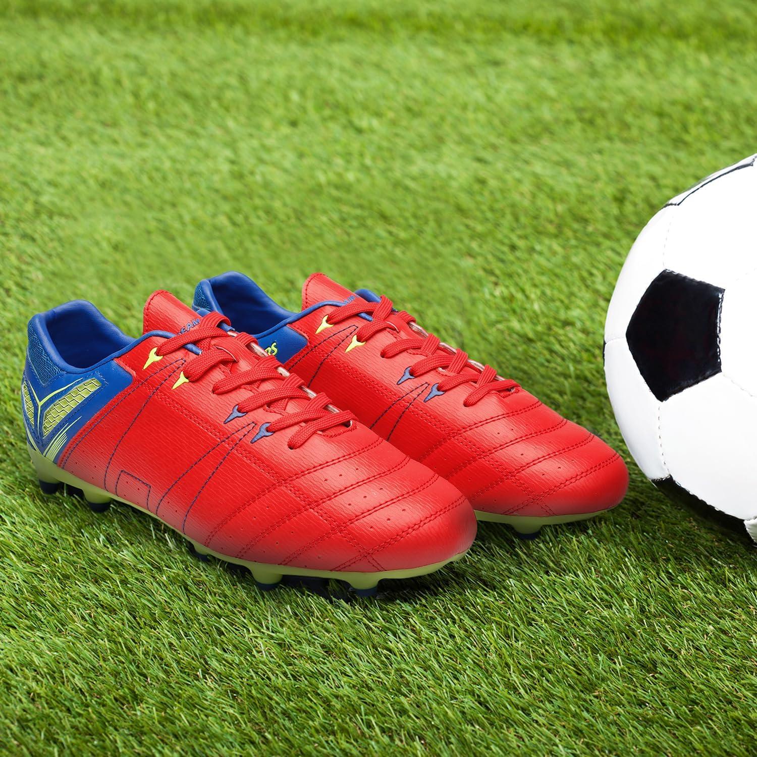 imageDREAM PAIRS Mens Sport Flexible Athletic Lace Up Light Weight Outdoor Cleats Football Soccer ShoesRedRoyalLemonGreen