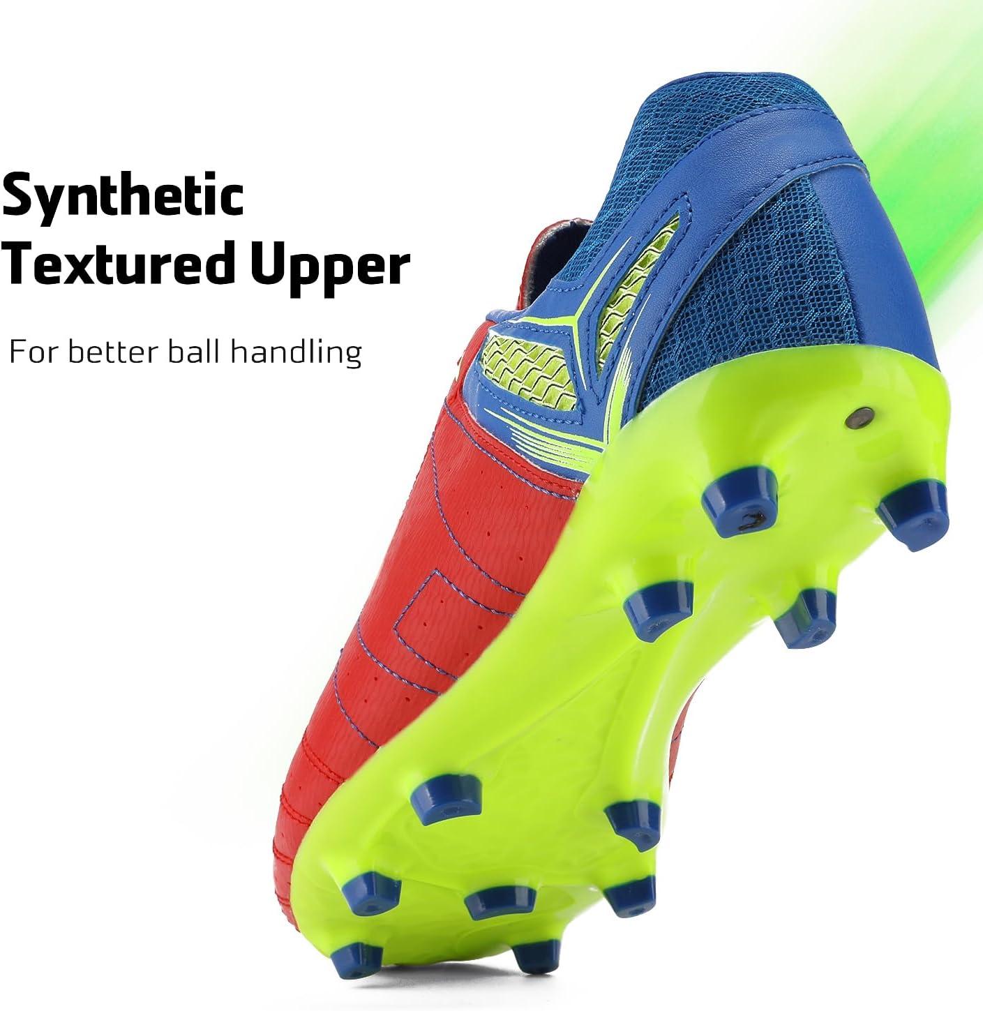 imageDREAM PAIRS Mens Sport Flexible Athletic Lace Up Light Weight Outdoor Cleats Football Soccer ShoesRedRoyalLemonGreen