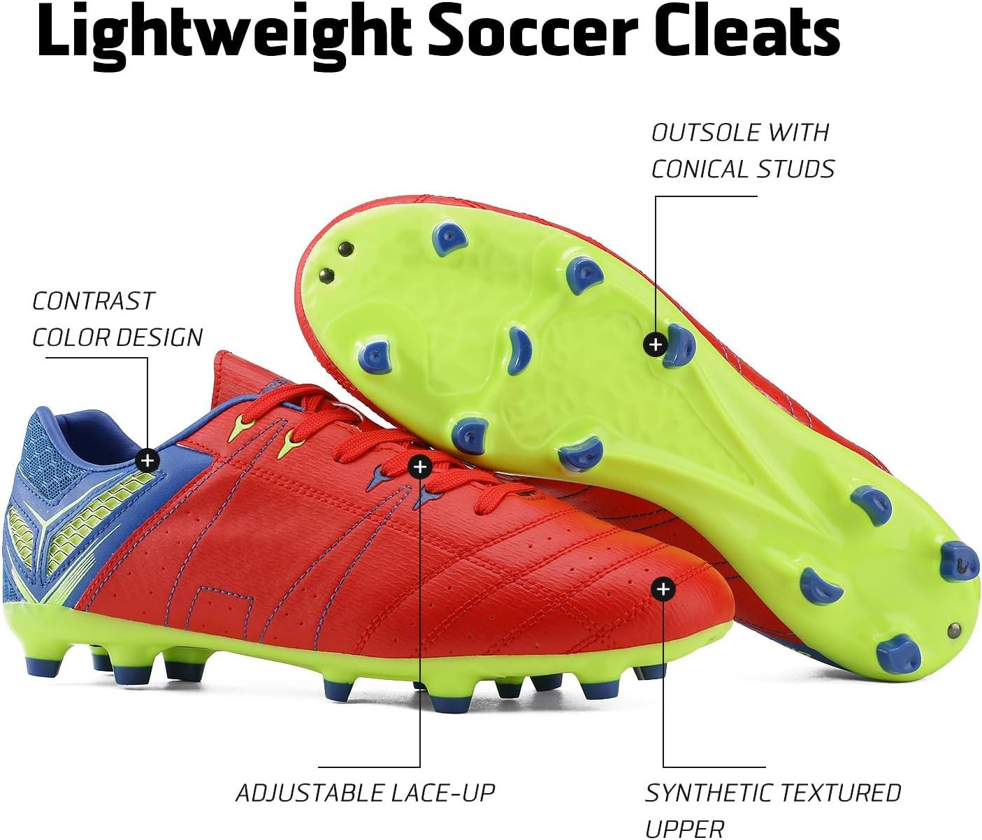 imageDREAM PAIRS Mens Sport Flexible Athletic Lace Up Light Weight Outdoor Cleats Football Soccer ShoesRedRoyalLemonGreen