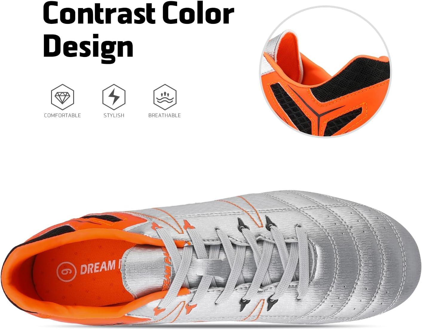 imageDREAM PAIRS Mens Sport Flexible Athletic Lace Up Light Weight Outdoor Cleats Football Soccer ShoesSilverOrangeBlack