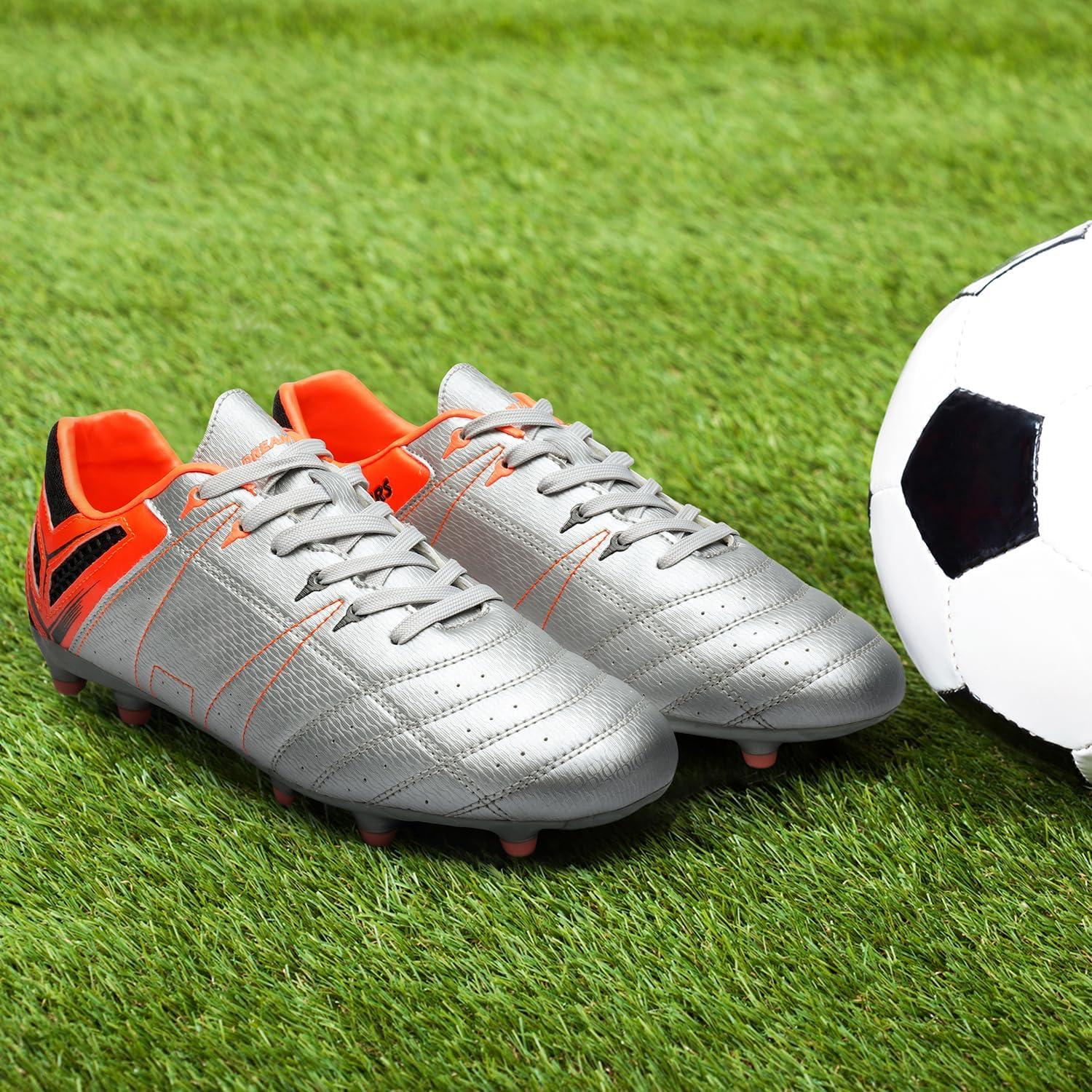 imageDREAM PAIRS Mens Sport Flexible Athletic Lace Up Light Weight Outdoor Cleats Football Soccer ShoesSilverOrangeBlack