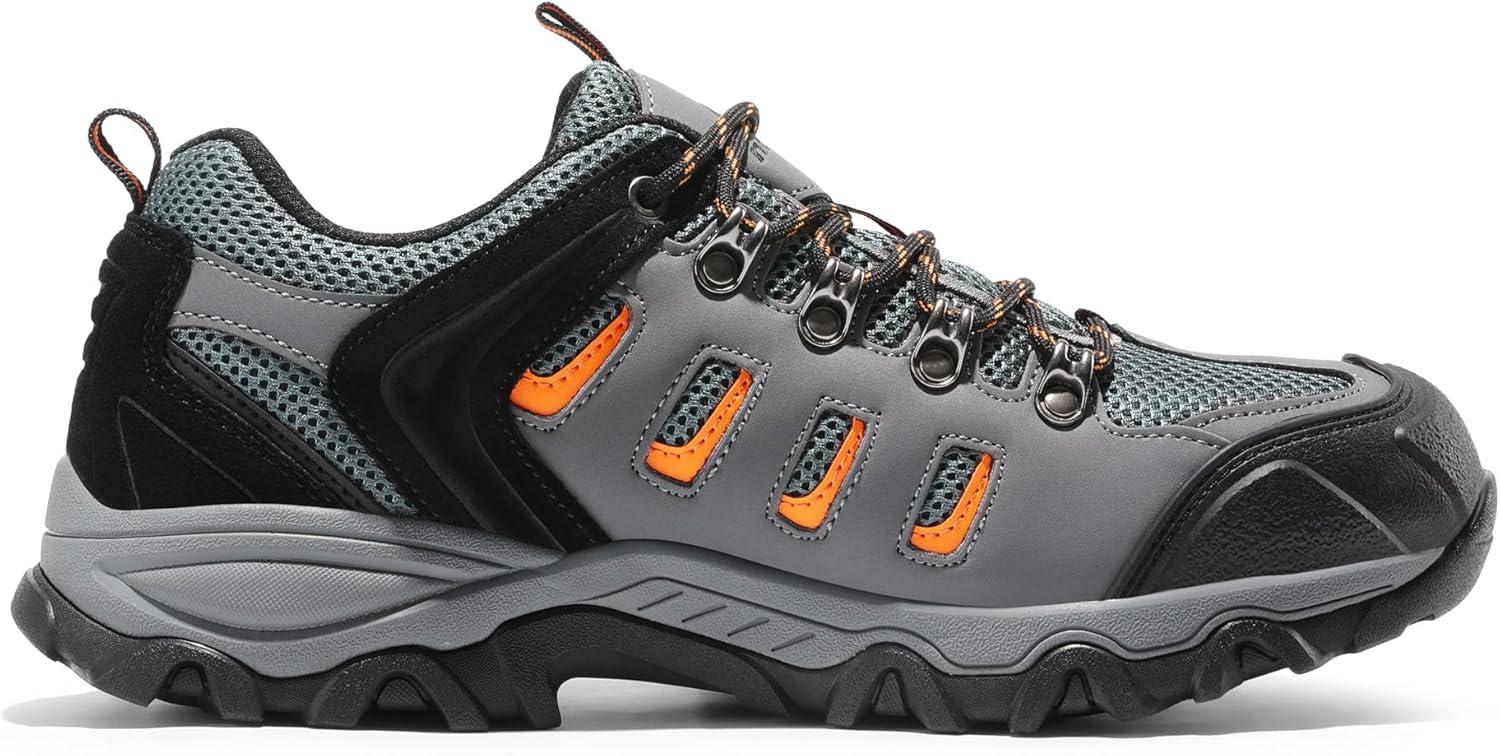 imageNORTIV 8 Mens Waterproof Hiking Shoes Leather LowTop Hiking Shoes for Outdoor Trailing Trekking Camping WalkingBlackDark GreyOrangematte