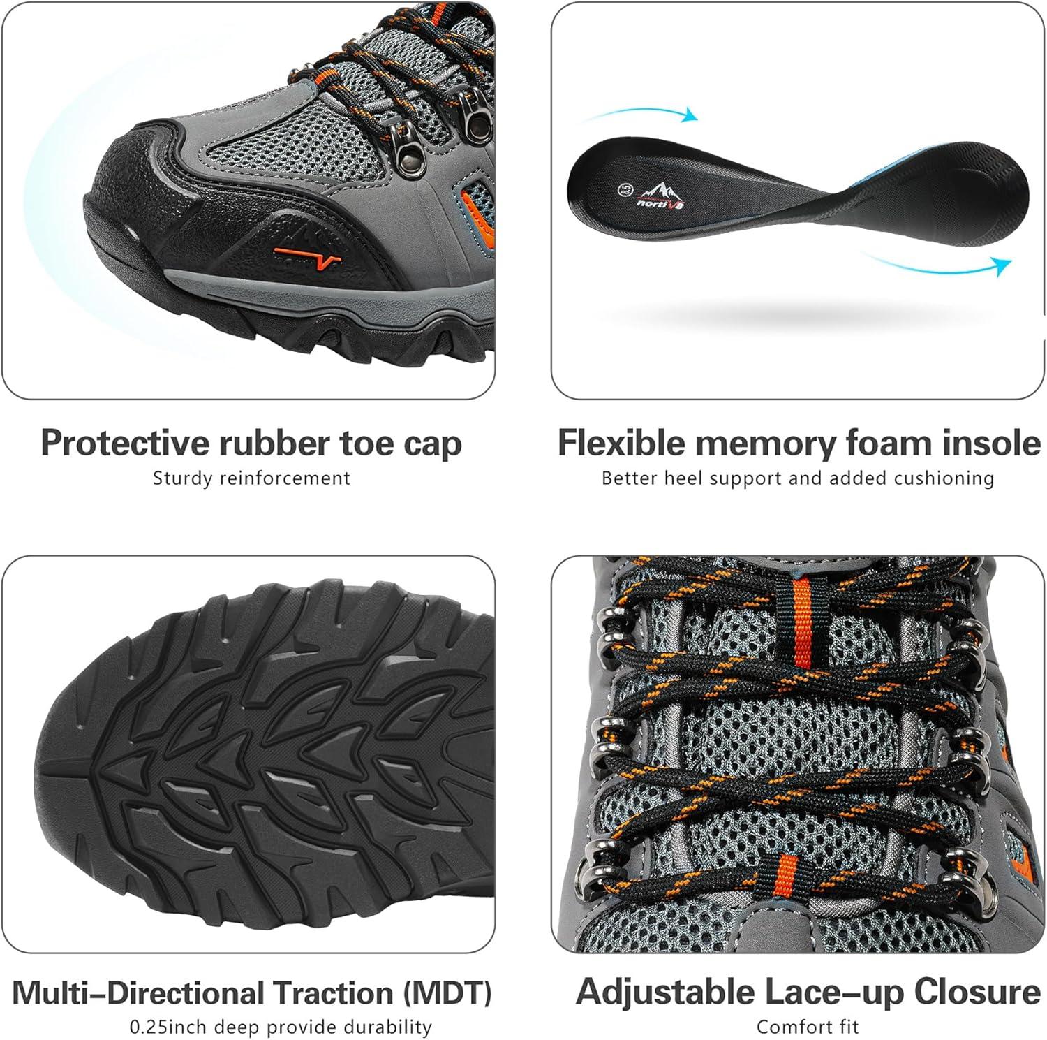 imageNORTIV 8 Mens Waterproof Hiking Shoes Leather LowTop Hiking Shoes for Outdoor Trailing Trekking Camping WalkingBlackDark GreyOrangematte