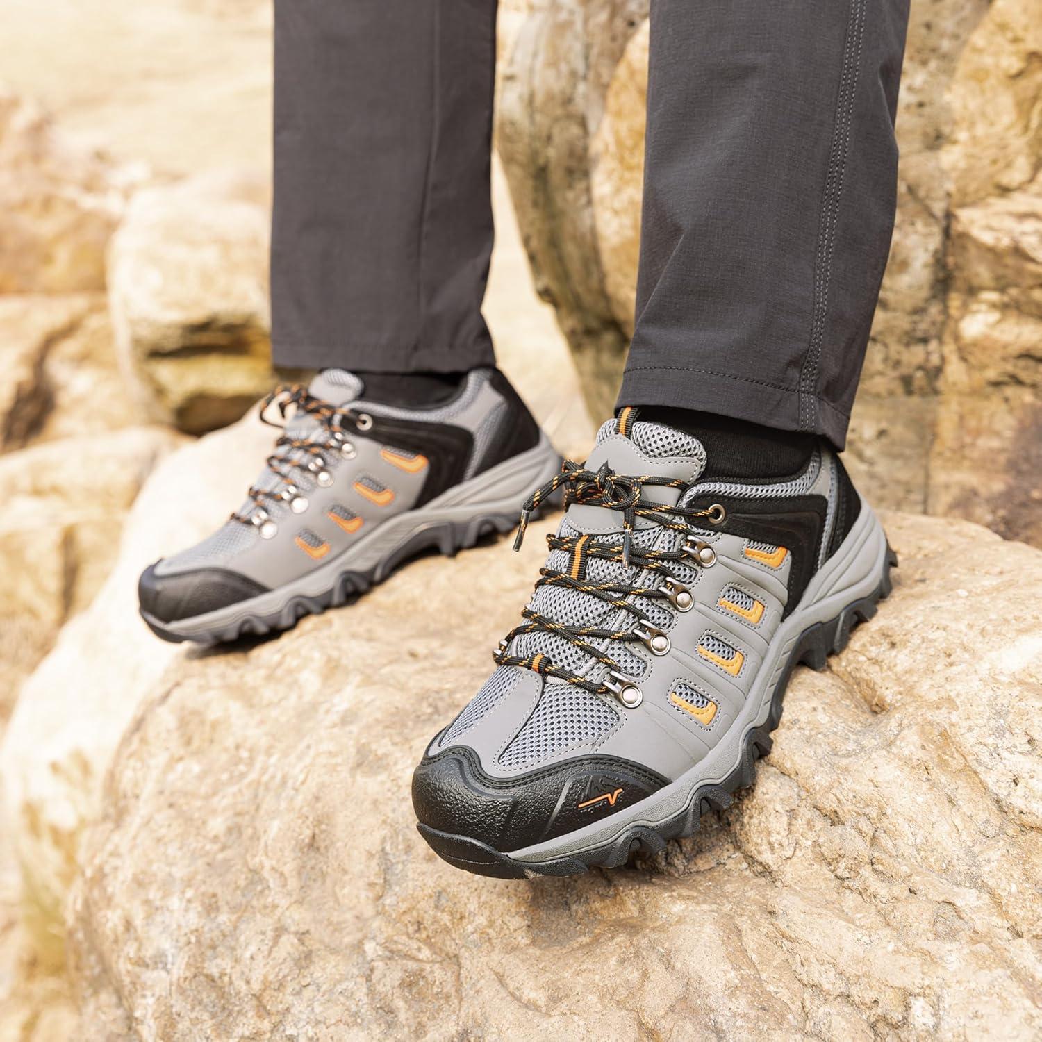 imageNORTIV 8 Mens Waterproof Hiking Shoes Leather LowTop Hiking Shoes for Outdoor Trailing Trekking Camping WalkingBlackDark GreyOrangematte