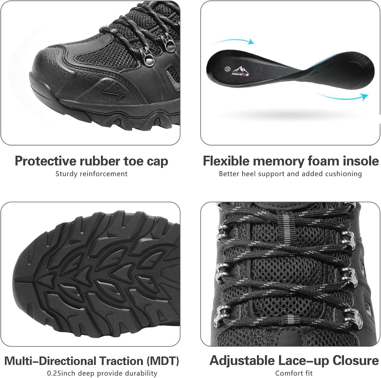 imageNORTIV 8 Mens Waterproof Hiking Shoes Leather LowTop Hiking Shoes for Outdoor Trailing Trekking Camping WalkingBlackGreypu