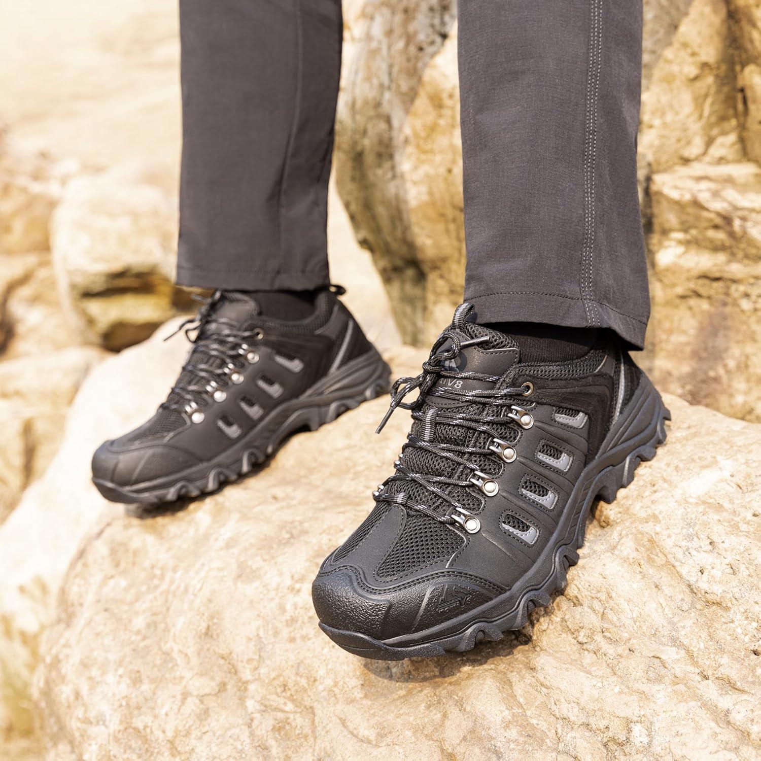 imageNORTIV 8 Mens Waterproof Hiking Shoes Leather LowTop Hiking Shoes for Outdoor Trailing Trekking Camping WalkingBlackGreypu