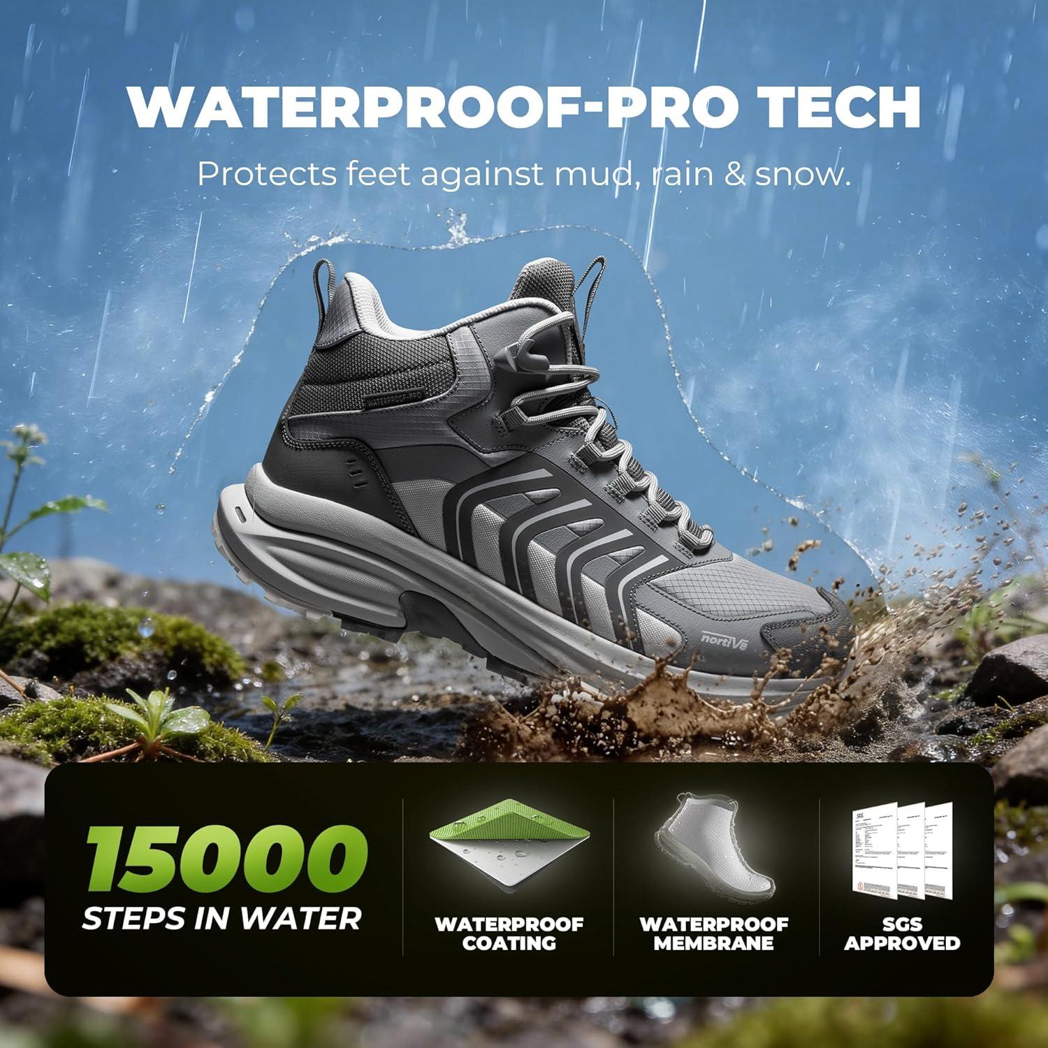 imageNORTIV 8 Mens Waterproof PRO Hiking Boots Lightweight Outdoor Trekking Camping Climbing Shoes for All Day Comfort Armadillo FieldLiteLight Grey