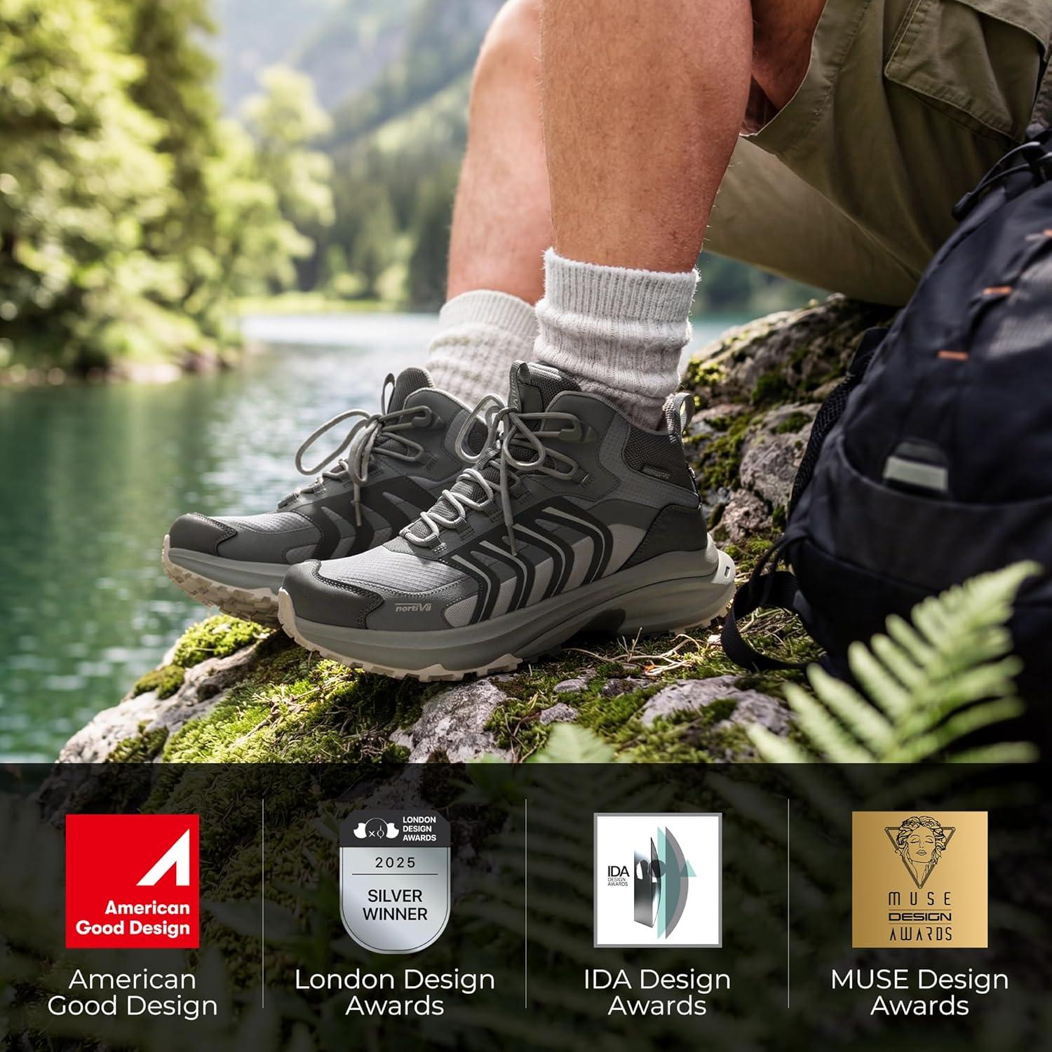 imageNORTIV 8 Mens Waterproof PRO Hiking Boots Lightweight Outdoor Trekking Camping Climbing Shoes for All Day Comfort Armadillo FieldLiteLight Grey