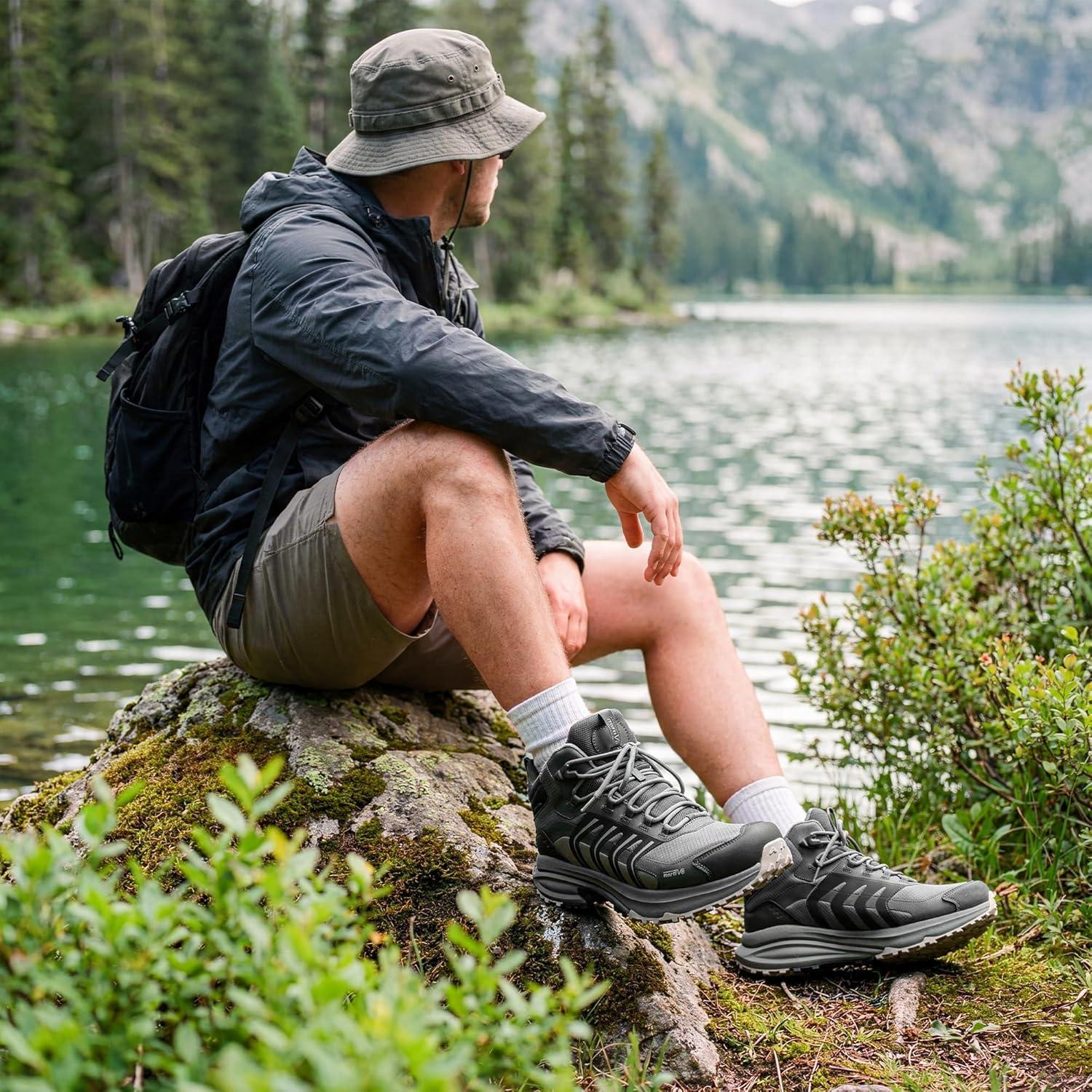 imageNORTIV 8 Mens Waterproof PRO Hiking Boots Lightweight Outdoor Trekking Camping Climbing Shoes for All Day Comfort Armadillo FieldLiteLight Grey