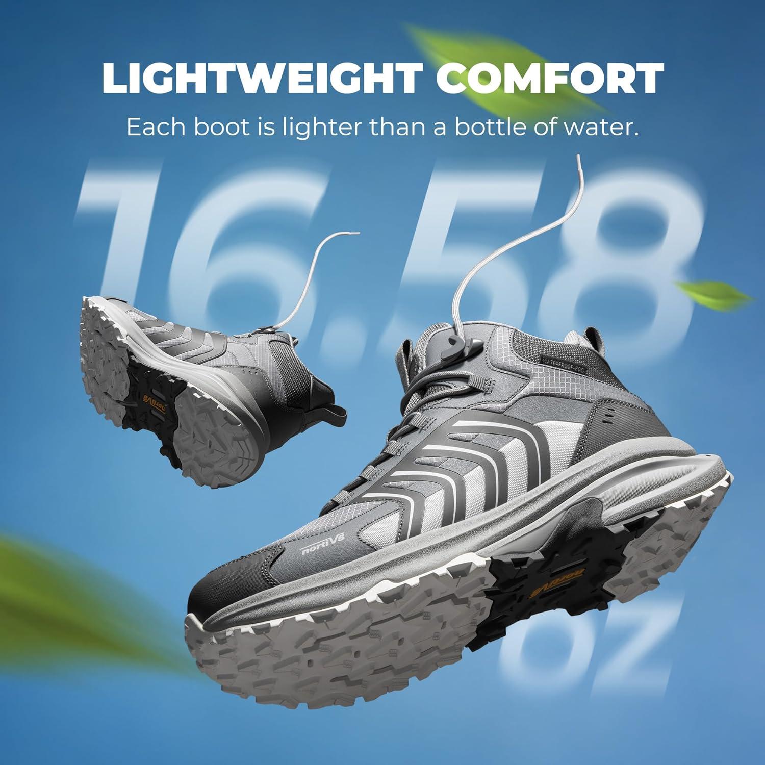 imageNORTIV 8 Mens Waterproof PRO Hiking Boots Lightweight Outdoor Trekking Camping Climbing Shoes for All Day Comfort Armadillo FieldLiteLight Grey