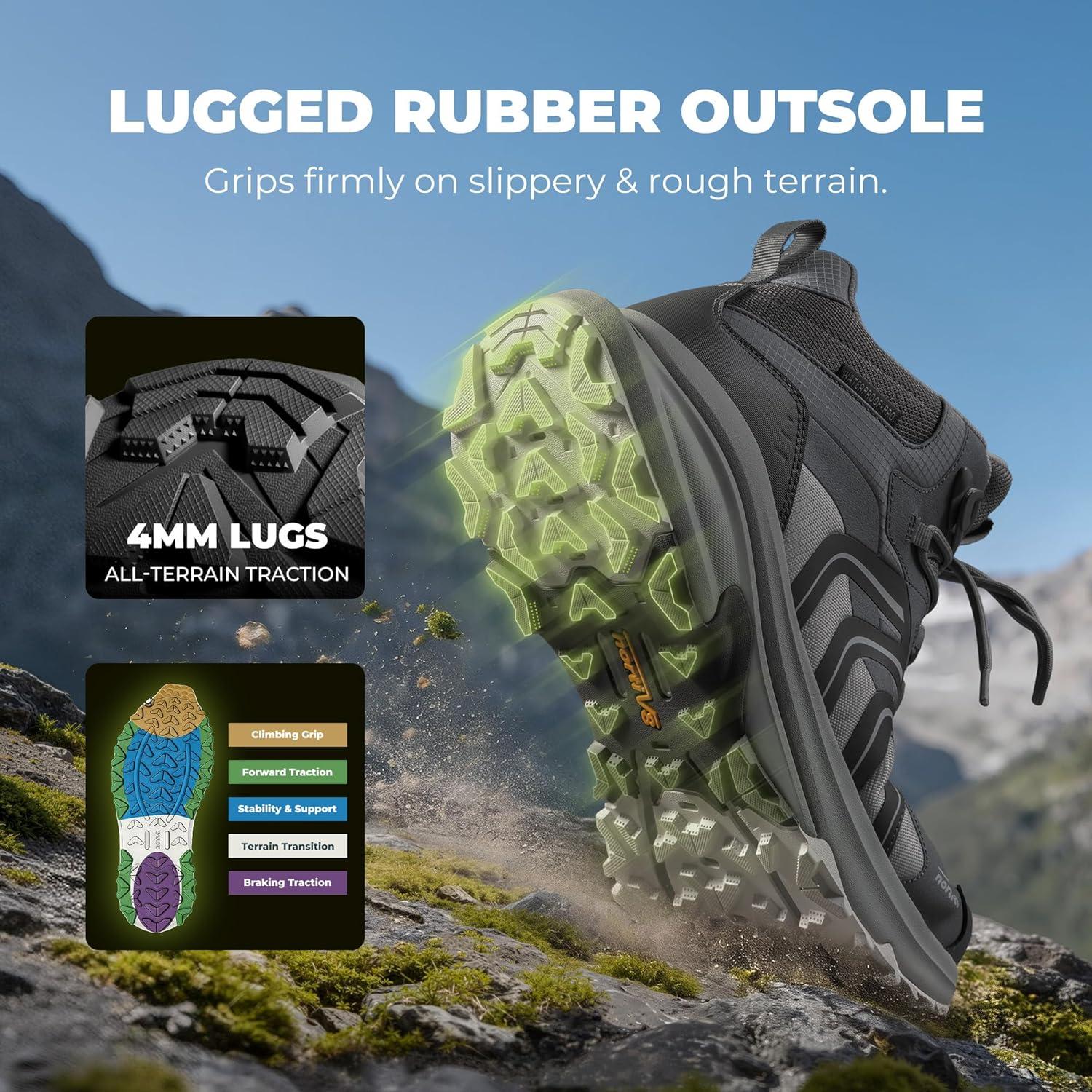 imageNORTIV 8 Mens Waterproof PRO Hiking Boots Lightweight Outdoor Trekking Camping Climbing Shoes for All Day Comfort Armadillo FieldLiteLight Grey